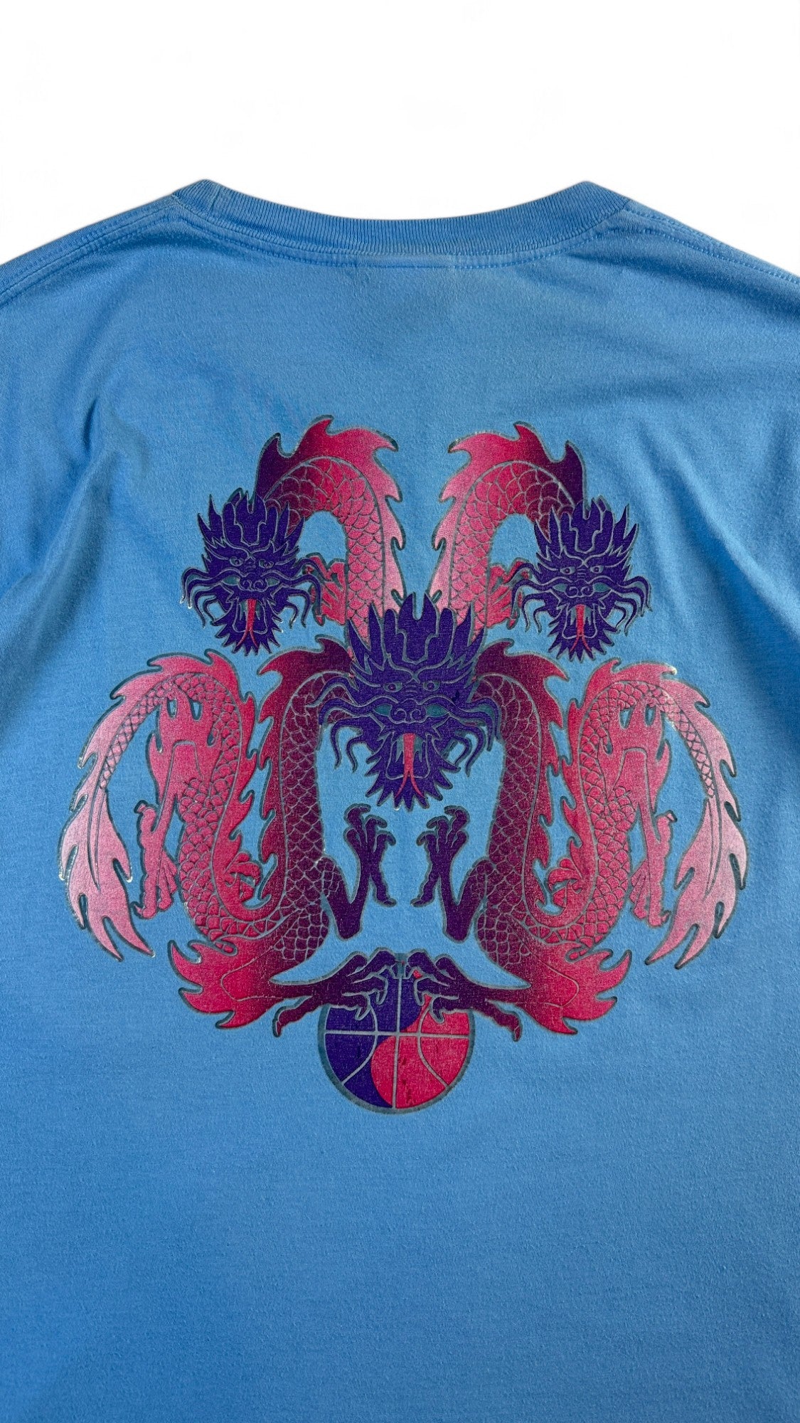 Vintage Nike Shirt 90s Center Swoosh Dragon Print Babyblau L - RareRags