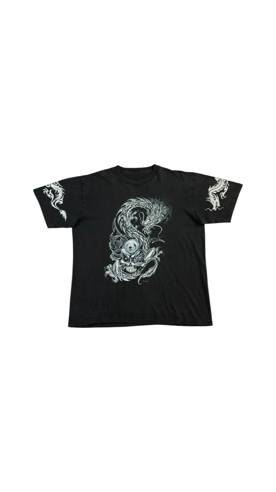 Reo Shirt 2001 Y2K Dragon Tiger Skull Print Schwarz M-L - RareRags