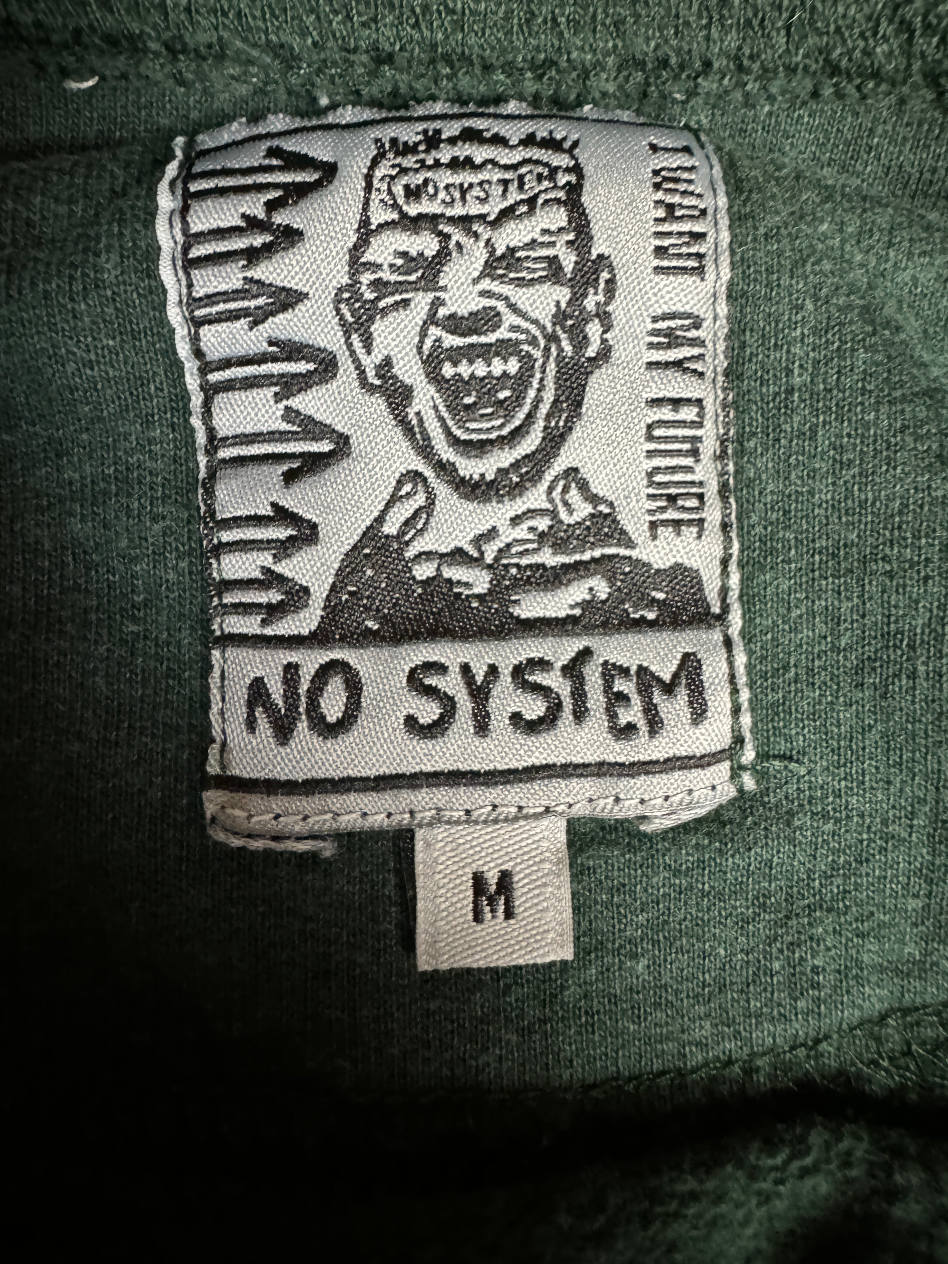 Vintage No System Sweater "I want my future- I feel so good" Dunkelgrün M
