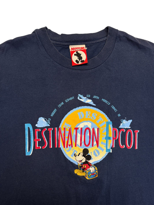 90s Disney Shirt Mickey Inc. "Destination Epcot Made In USA Single Stitch Dunkelblau XXL