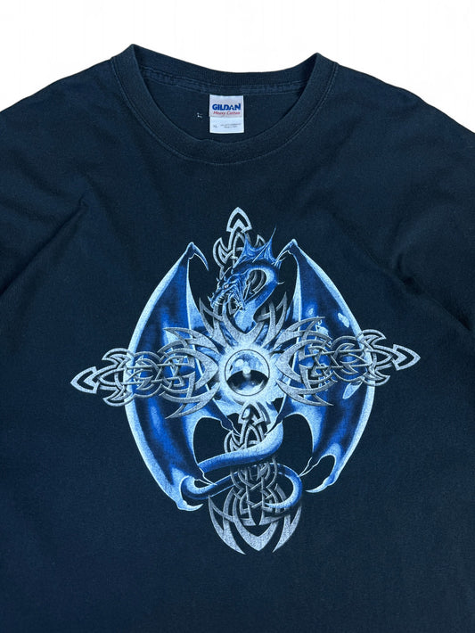 Gildan Shirt Y2K Blue Dragon Tribal Print Schwarz XL
