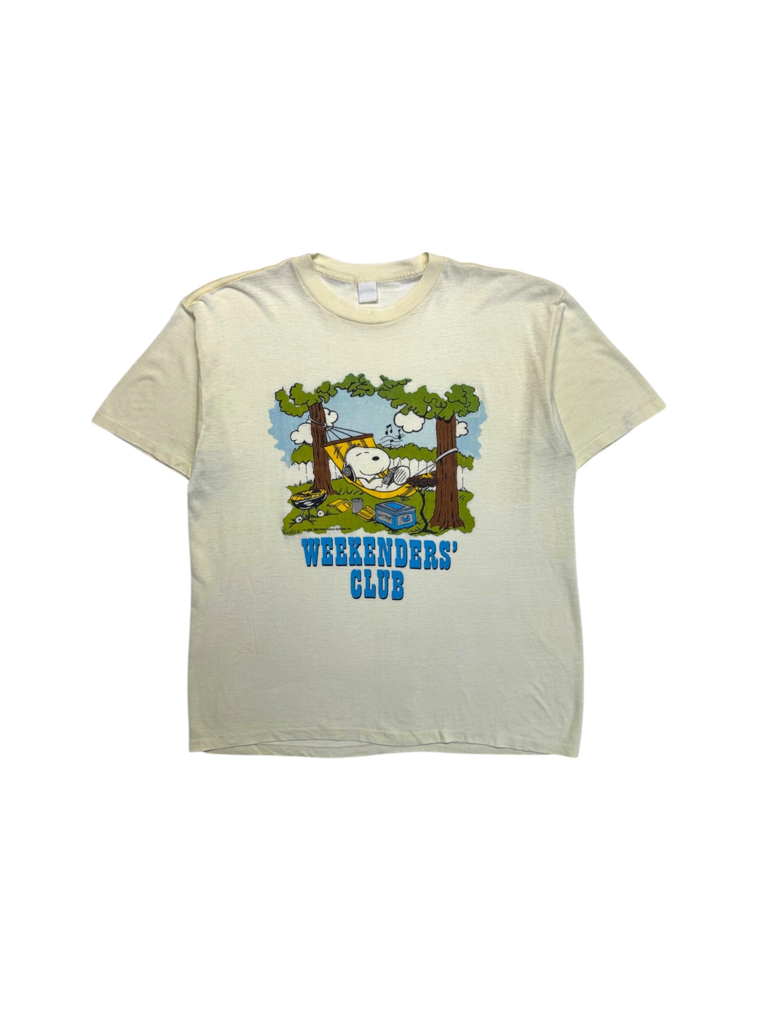 90s Snoopy Shirt "Weekenders Club" Single Stitch Paper Thin Weiß L-XL