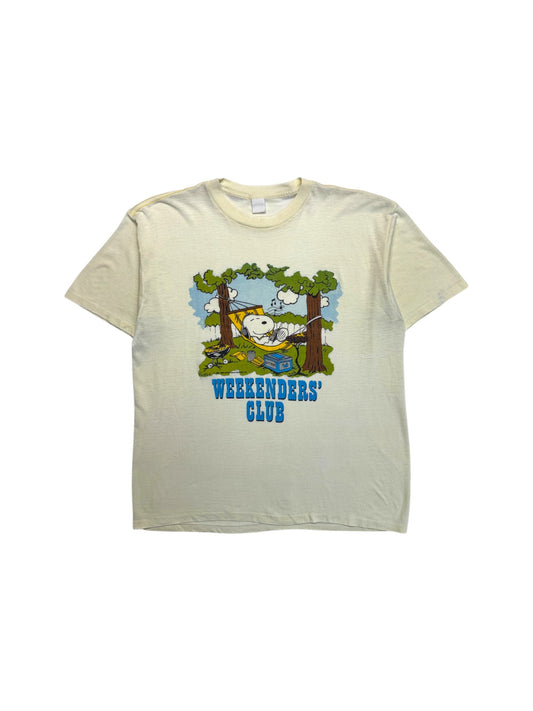 90s Snoopy Shirt "Weekenders Club" Single Stitch Paper Thin Weiß L-XL