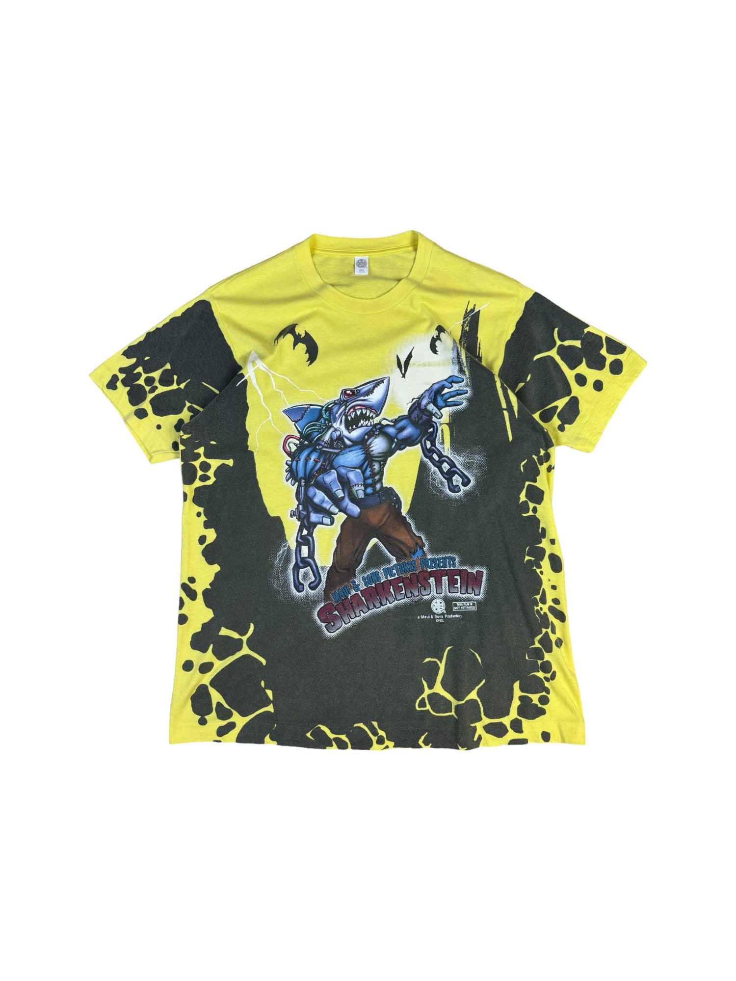 Vintage Maui&Sons Shirt "Sharkenstein" Streetsharks Single Stitch Gelb (Kindergröße XXL) S-M - RareRags