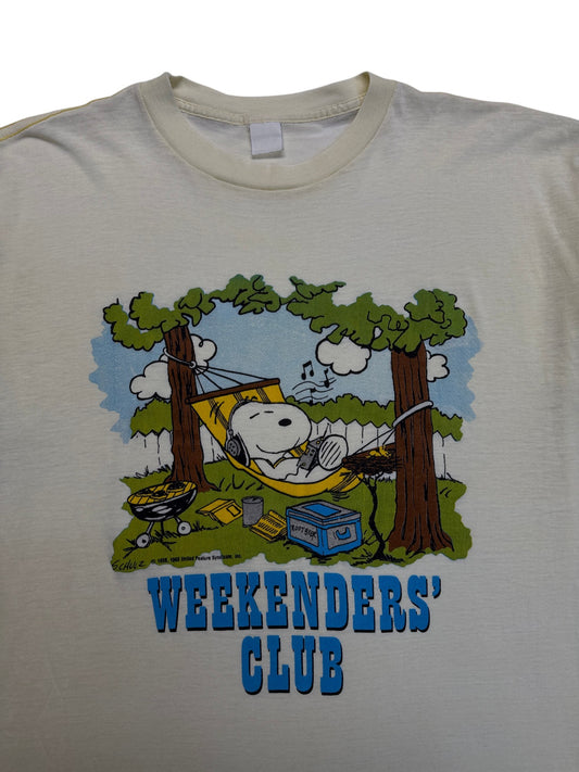 90s Snoopy Shirt "Weekenders Club" Single Stitch Paper Thin Weiß L-XL