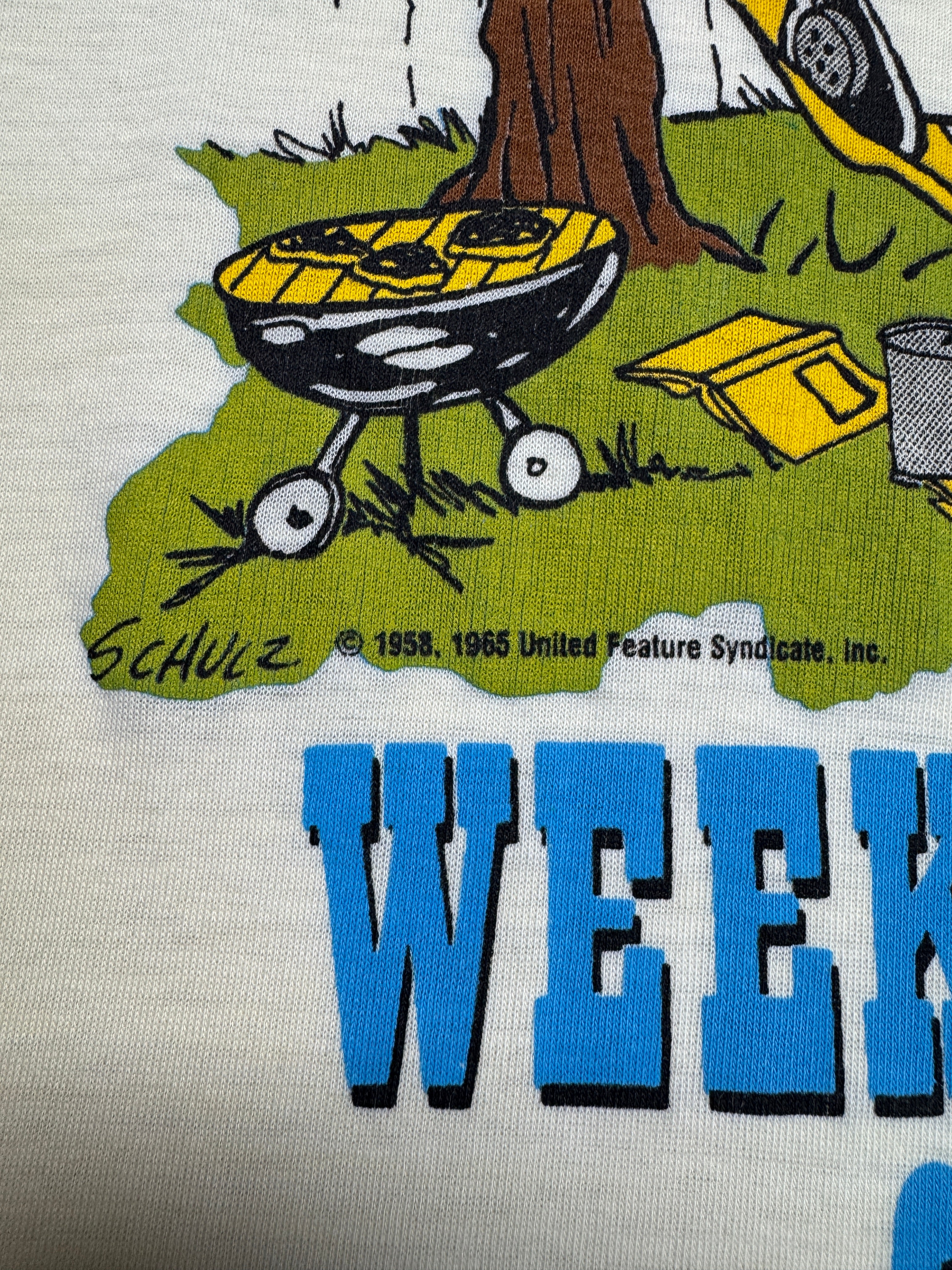 90s Snoopy Shirt "Weekenders Club" Single Stitch Paper Thin Weiß L-XL