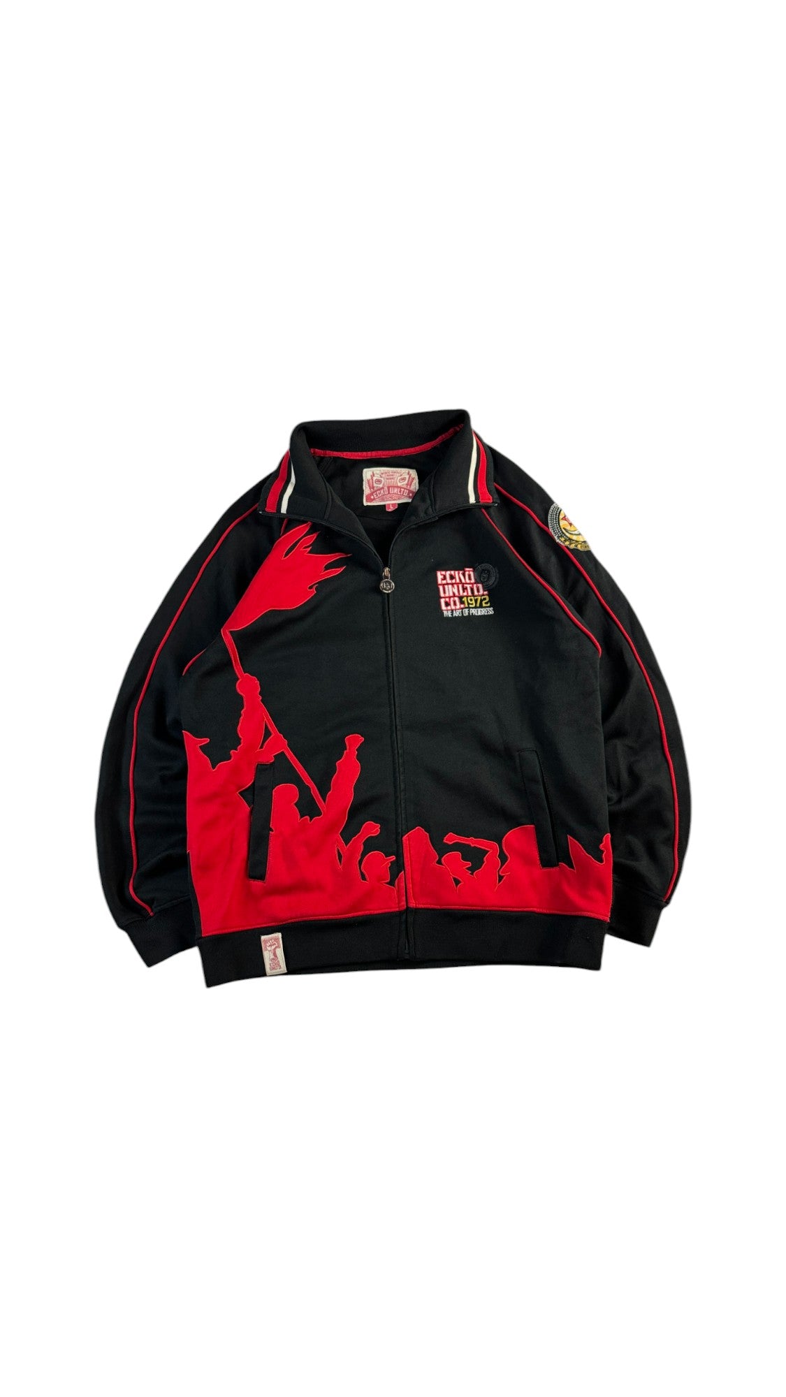 Vintage Ecko Sweat-Jacke 90s "The Art of Progress"-Crowd Schwarz Rot L - RareRags