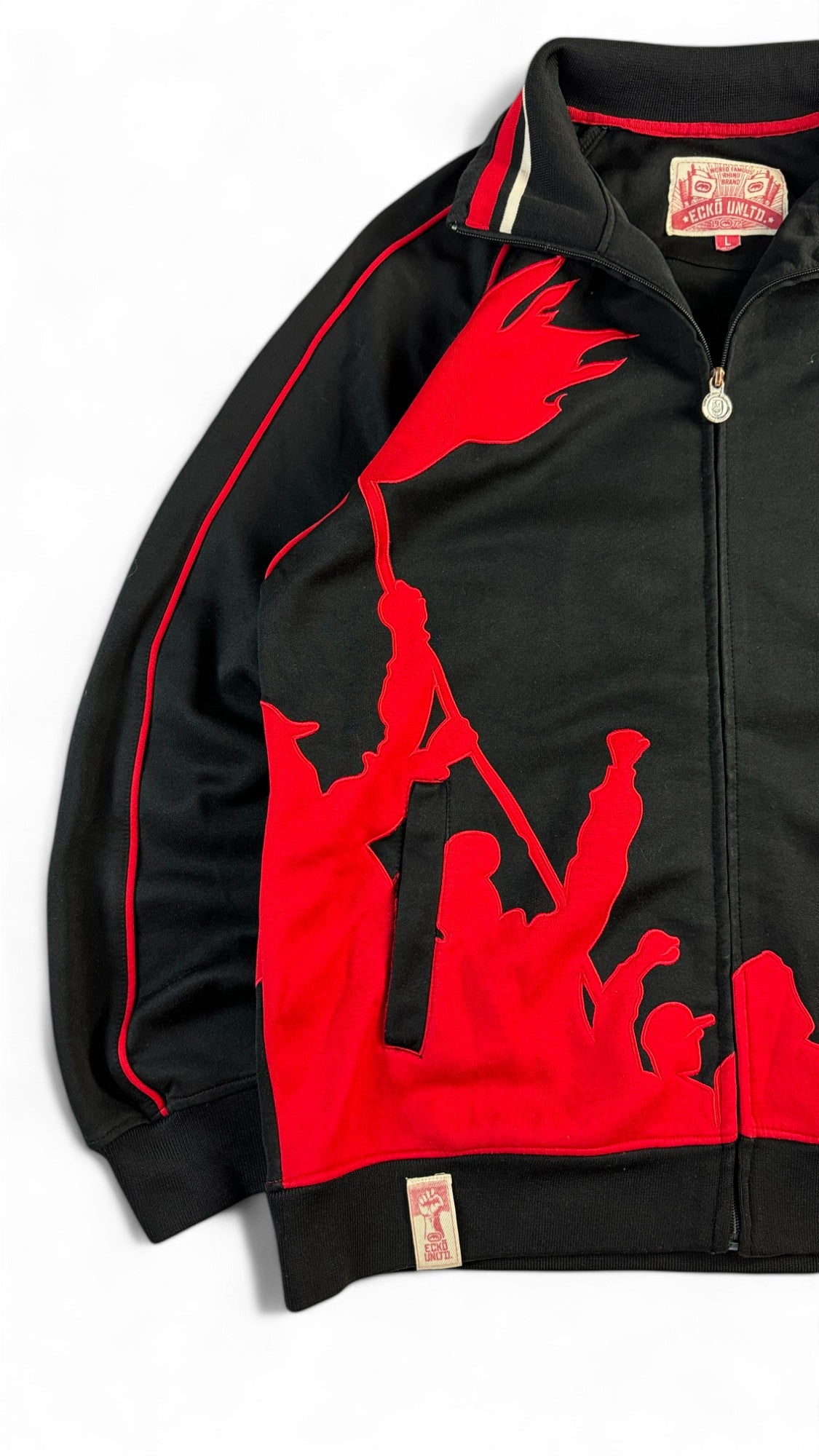 Vintage Ecko Sweat-Jacke 90s "The Art of Progress"-Crowd Schwarz Rot L - RareRags