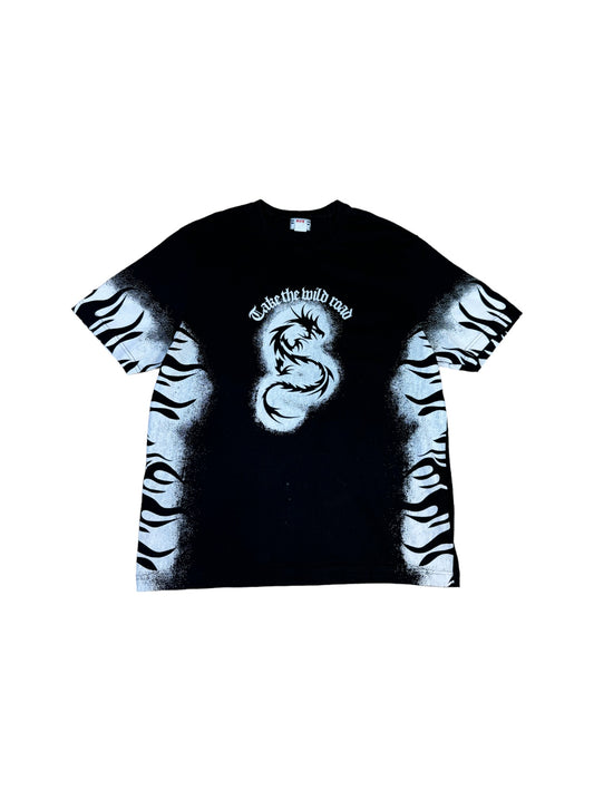 Vintage Rainbow Collection Shirt Y2K Dragon Print "Take the wild road" Schwarz Weiß (52/54) L-XL