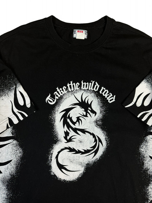 Vintage Rainbow Collection Shirt Y2K Dragon Print "Take the wild road" Schwarz Weiß (52/54) L-XL