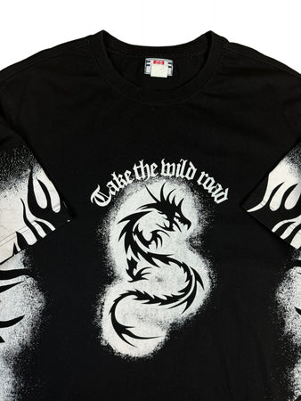 Vintage Rainbow Collection Shirt Y2K Dragon Print "Take the wild road" Schwarz Weiß (52/54) L-XL