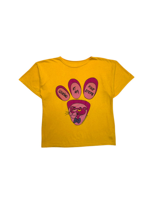 1986 Pink Panther Shirt "Looking at my footsteps" Made In Denmark Gelb M
