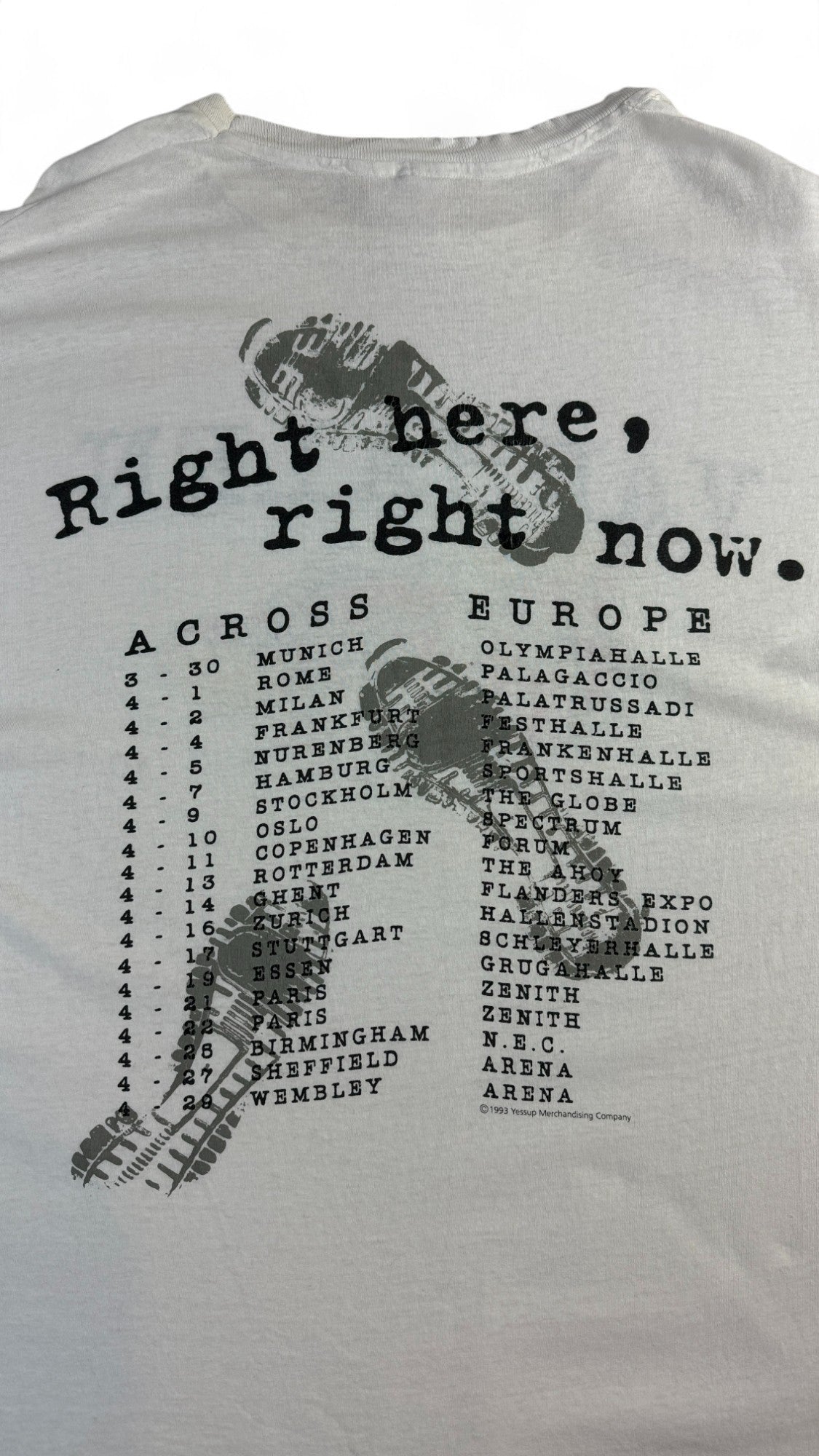 Rare! Vintage Hanes Shirt 1993 Van Halen "Right here, right now"-Europe Tour Single Stitch Made In USA Weiß XL - RareRags