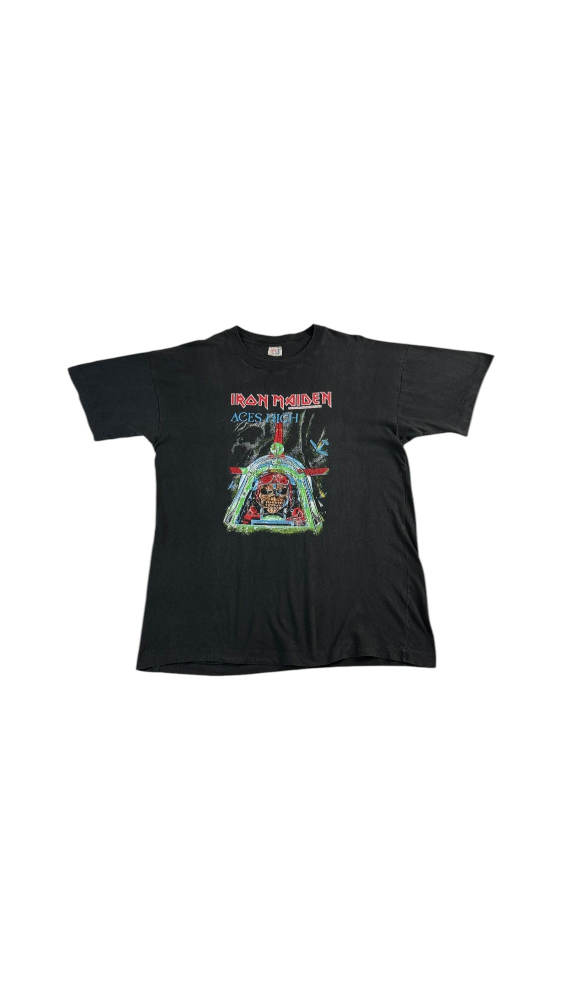 Vintage Iron Maiden Shirt Ace High Single Stitch Ausgewaschen Schwarz L-XL - RareRags