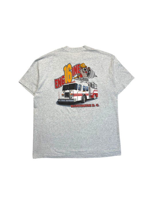 90s Washington Fire Department Shirt xTaz Looney Tunes Single Stitch Grau L-XL