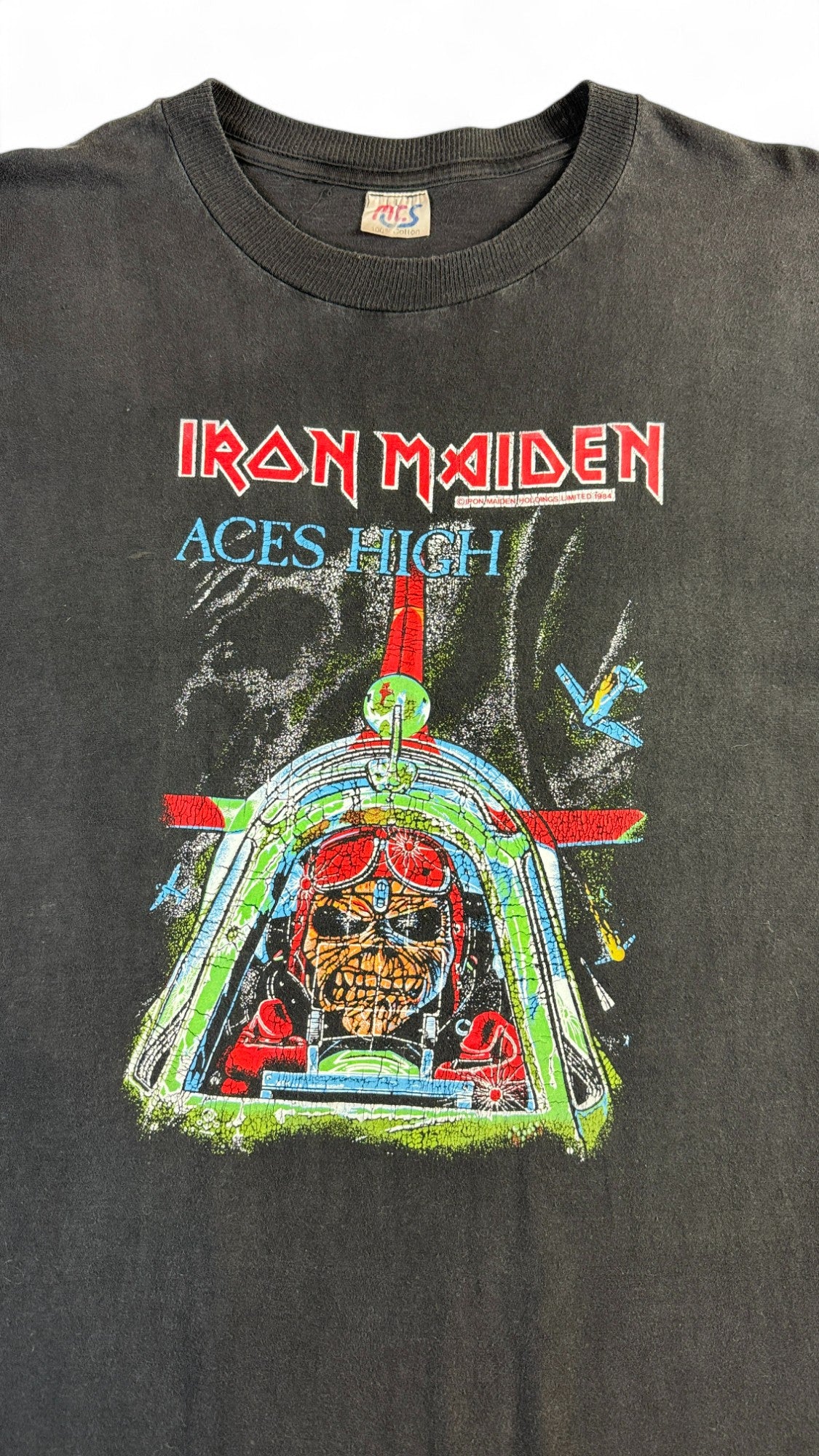 Vintage Iron Maiden Shirt Ace High Single Stitch Ausgewaschen Schwarz L-XL - RareRags