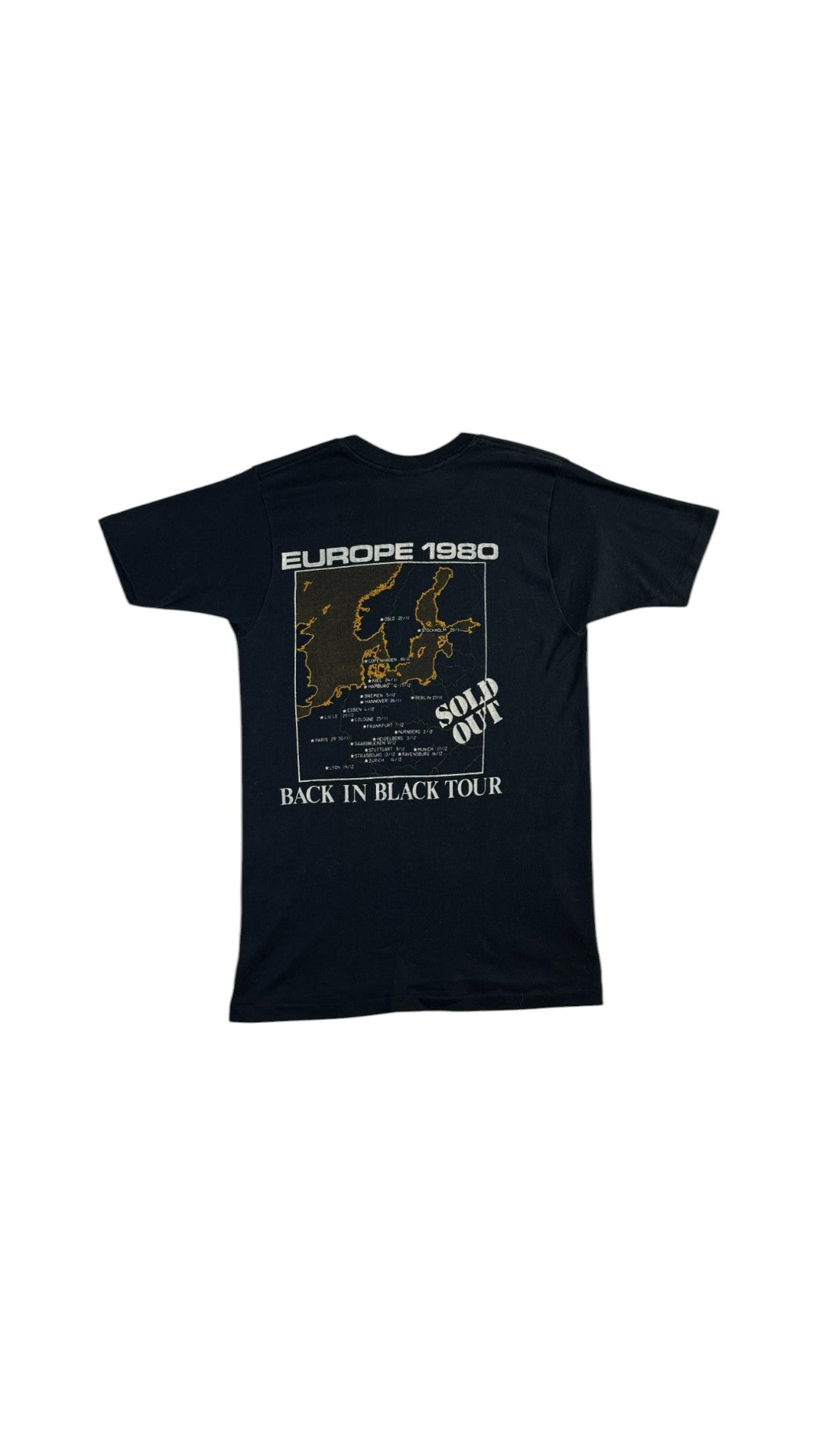 Rare! Vintage Tourshirt 1980 ACDC "Back in black-Sold out"-European Tour Single Stitch Schwarz S-M - RareRags