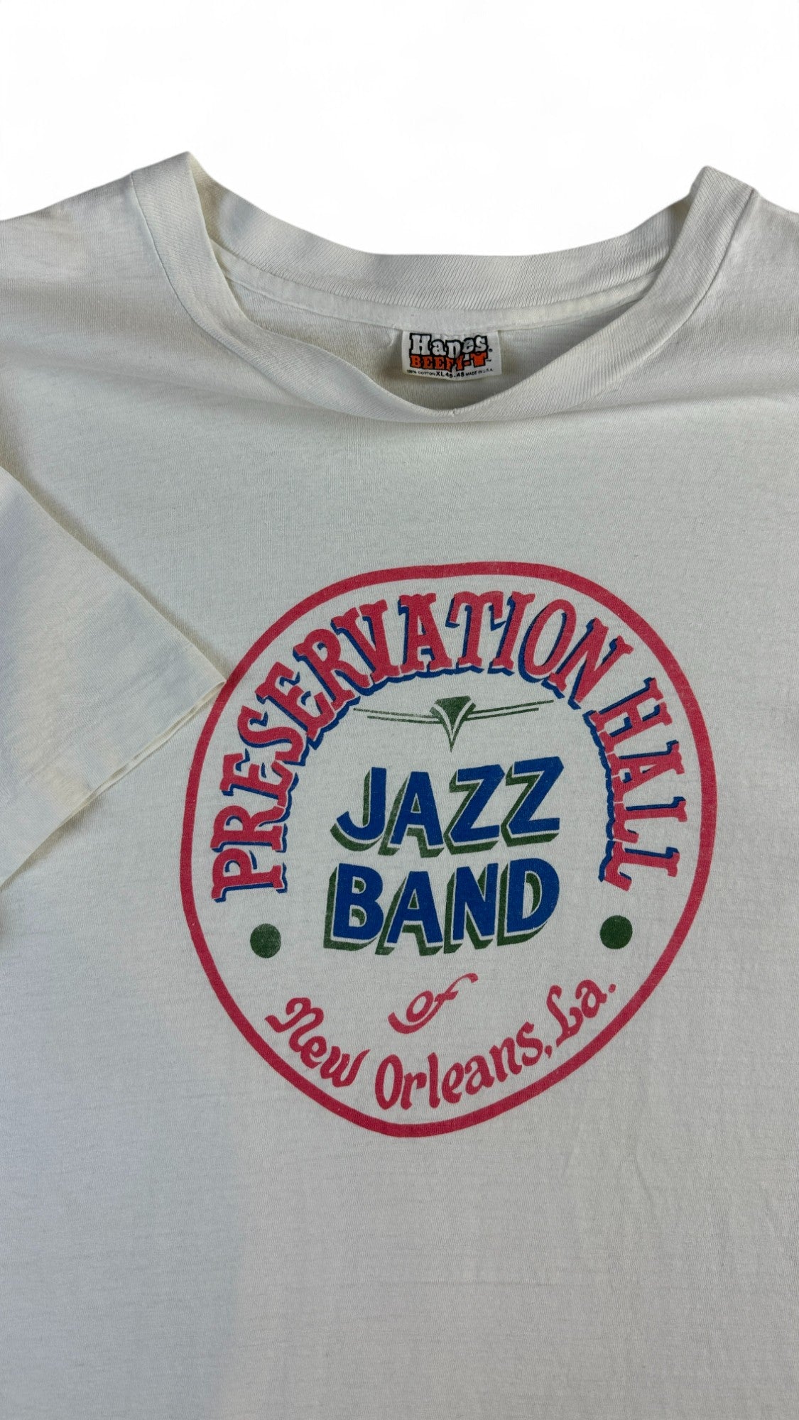 Vintage Hanes Shirt 80s Preservation Hall Jazz Single Stitch Made In USA Weiß XL - RareRags