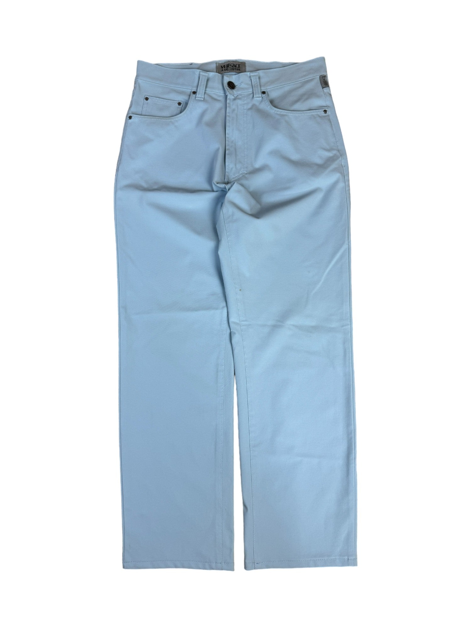 Vintage Versace Stoffhose Leicht Elastisch Medusa Knöpfe Made In Italy Hellblau 34/48