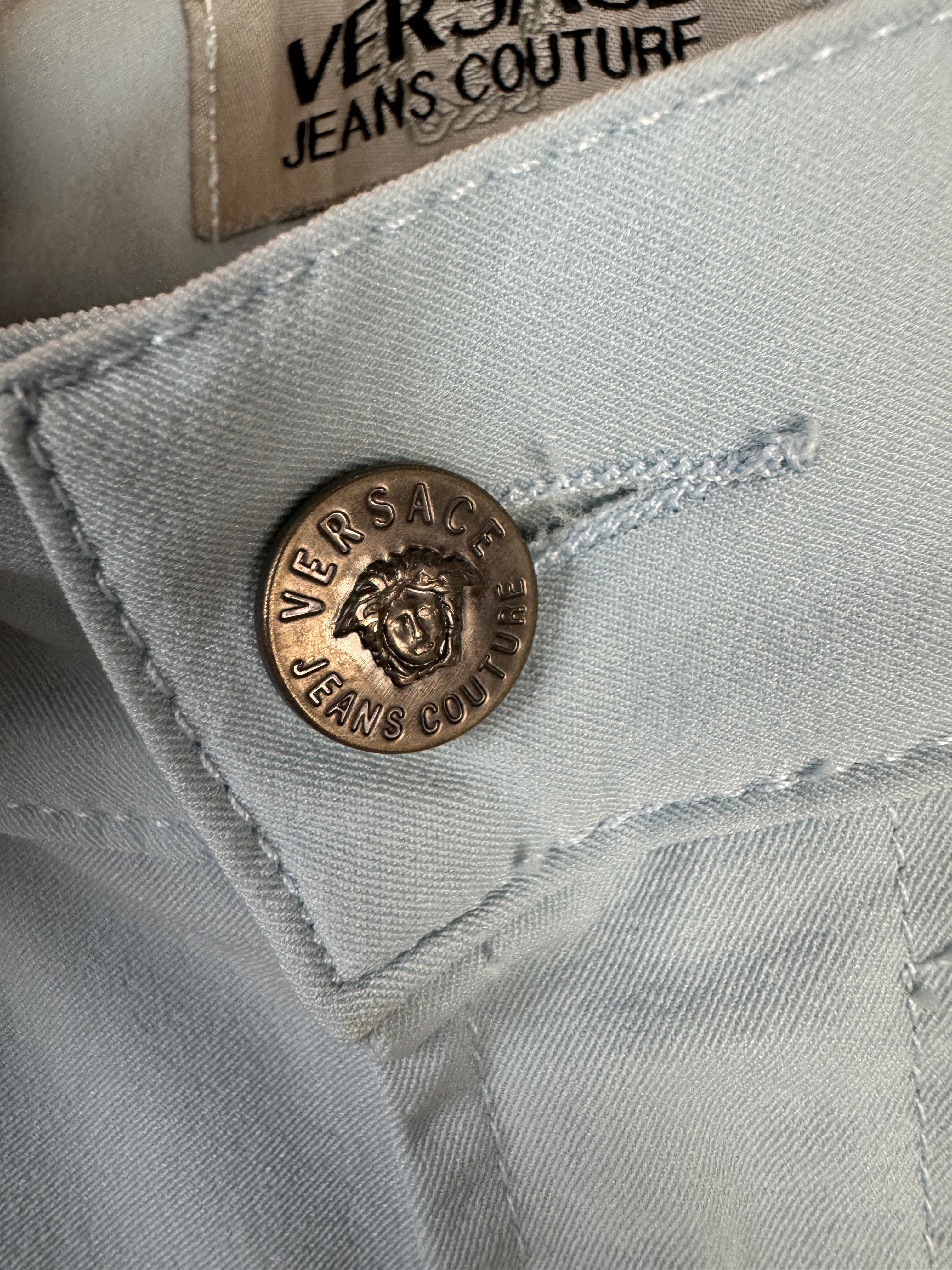Vintage Versace Stoffhose Leicht Elastisch Medusa Knöpfe Made In Italy Hellblau 34/48