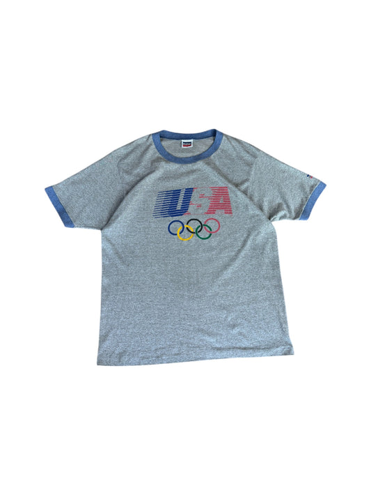 Vintage Levis Ringer-Shirt 1984 Olympiade USA Single Stitch Grau M