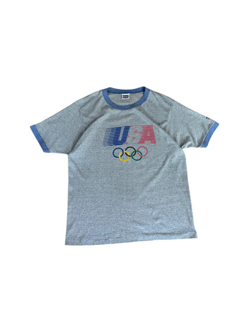 Vintage Levis Ringer-Shirt 1984 Olympiade USA Single Stitch Grau M