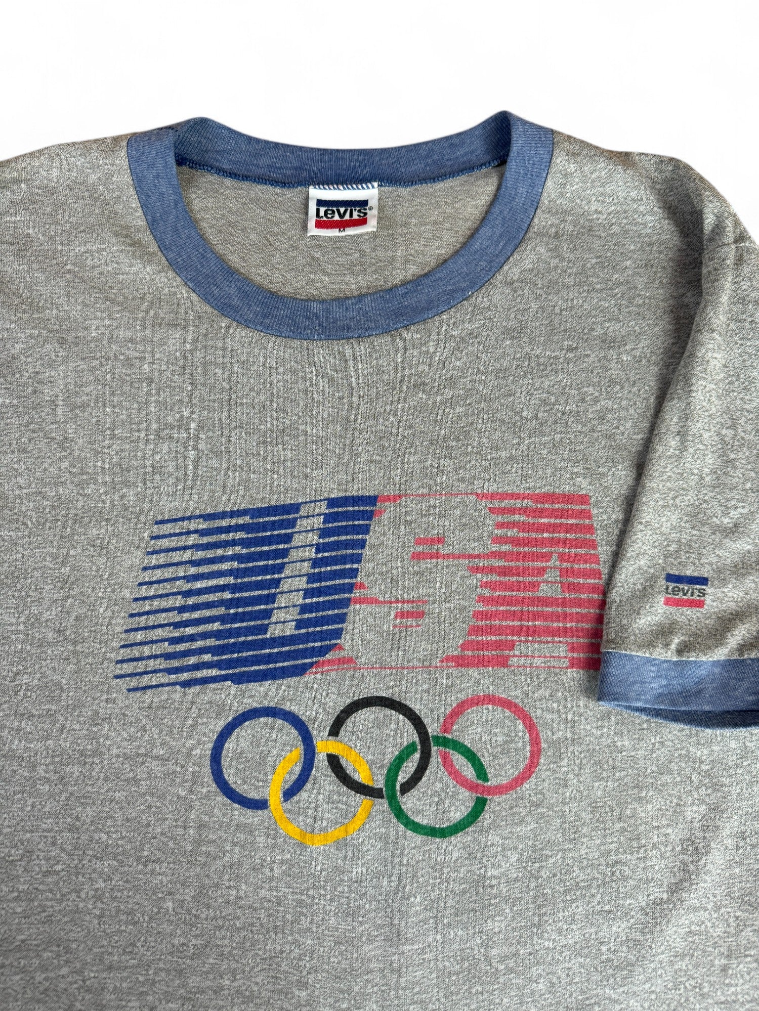 Vintage Levis Ringer-Shirt 1984 Olympiade USA Single Stitch Grau M