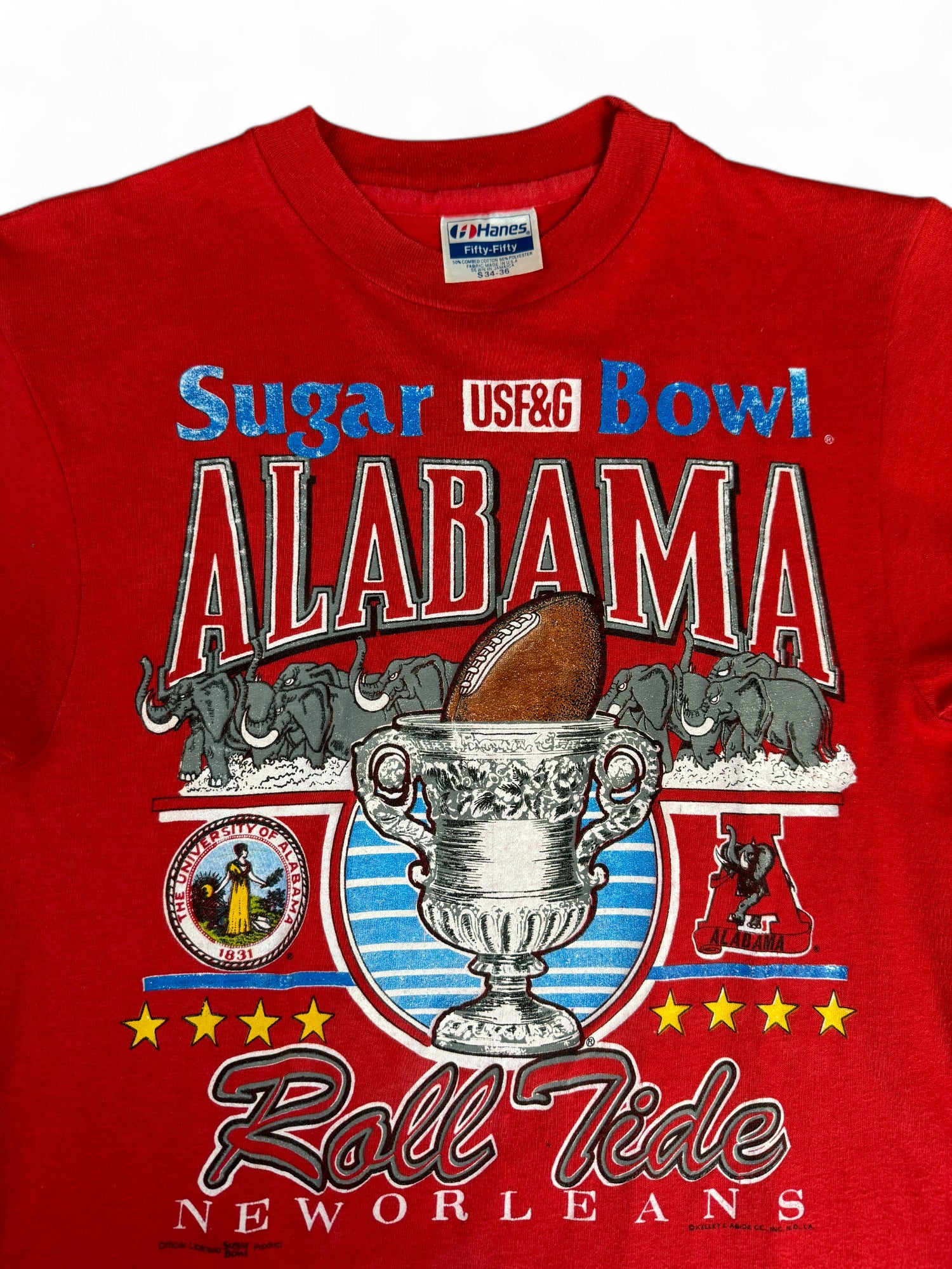 Vintage Hanes Shirt 1993 " Alabama Crimson Tide Sugar Bowl" Made In USA Single Stitch Rot S - RareRags