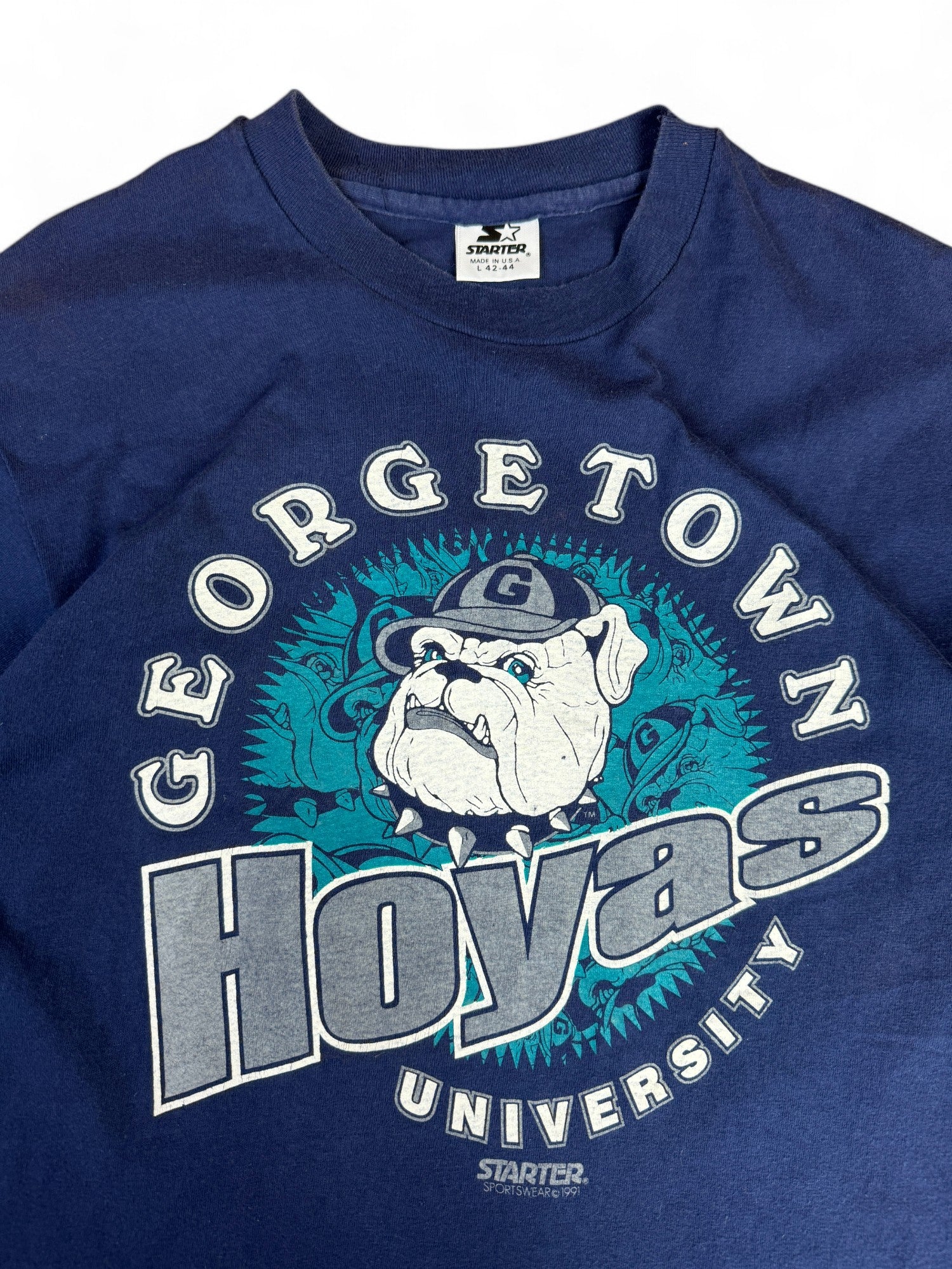 Vintage Starter Shirt 1991 Georgetown University "Hoyas" Basketball Single Stitch Made In USA Dunkelblau L