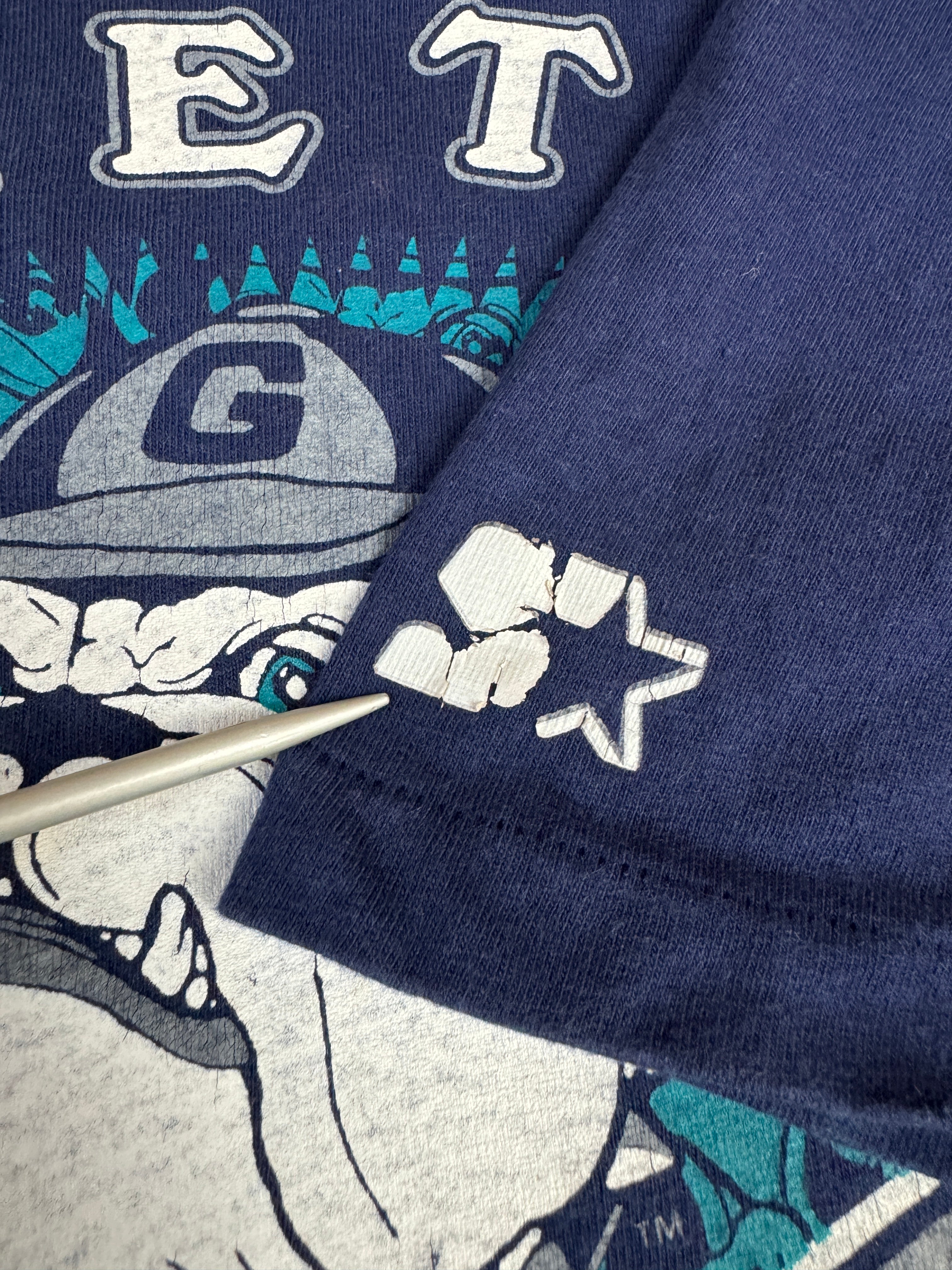 Vintage Starter Shirt 1991 Georgetown University "Hoyas" Basketball Single Stitch Made In USA Dunkelblau L