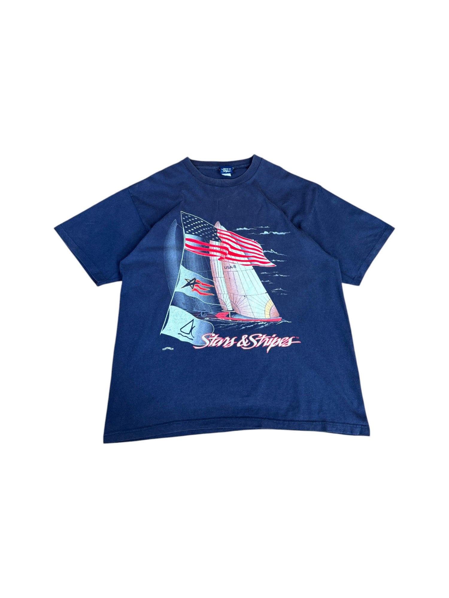 Vintage Nutmeg Mills Shirt 90s "Stars & Stripes" Sailing Dunkelblau M-L - RareRags