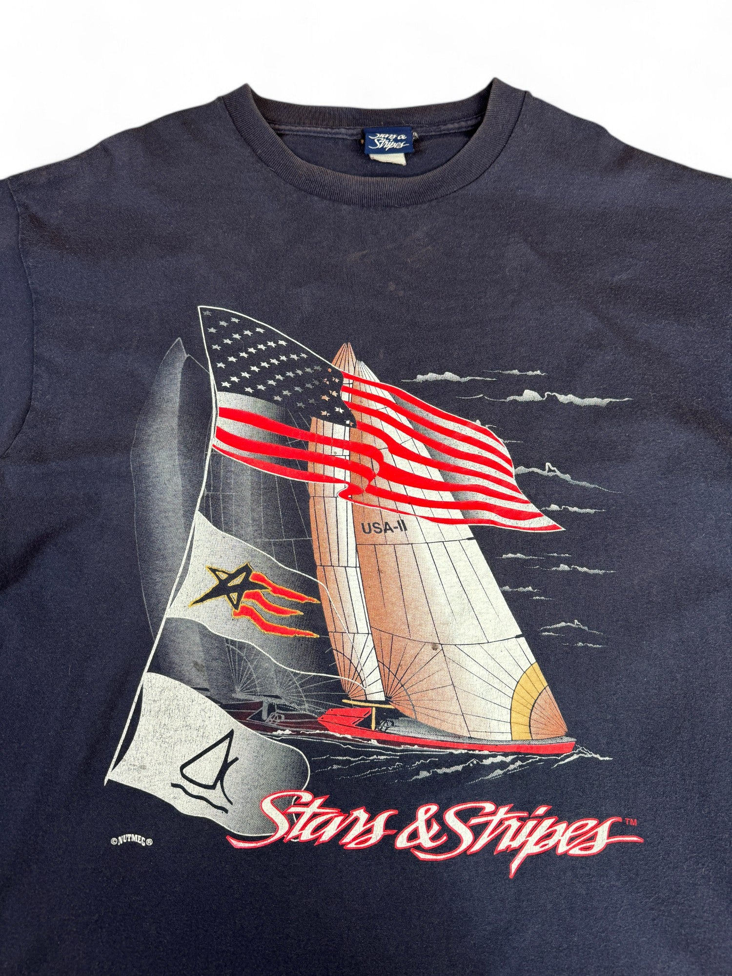 Vintage Nutmeg Mills Shirt 90s "Stars & Stripes" Sailing Dunkelblau M-L - RareRags