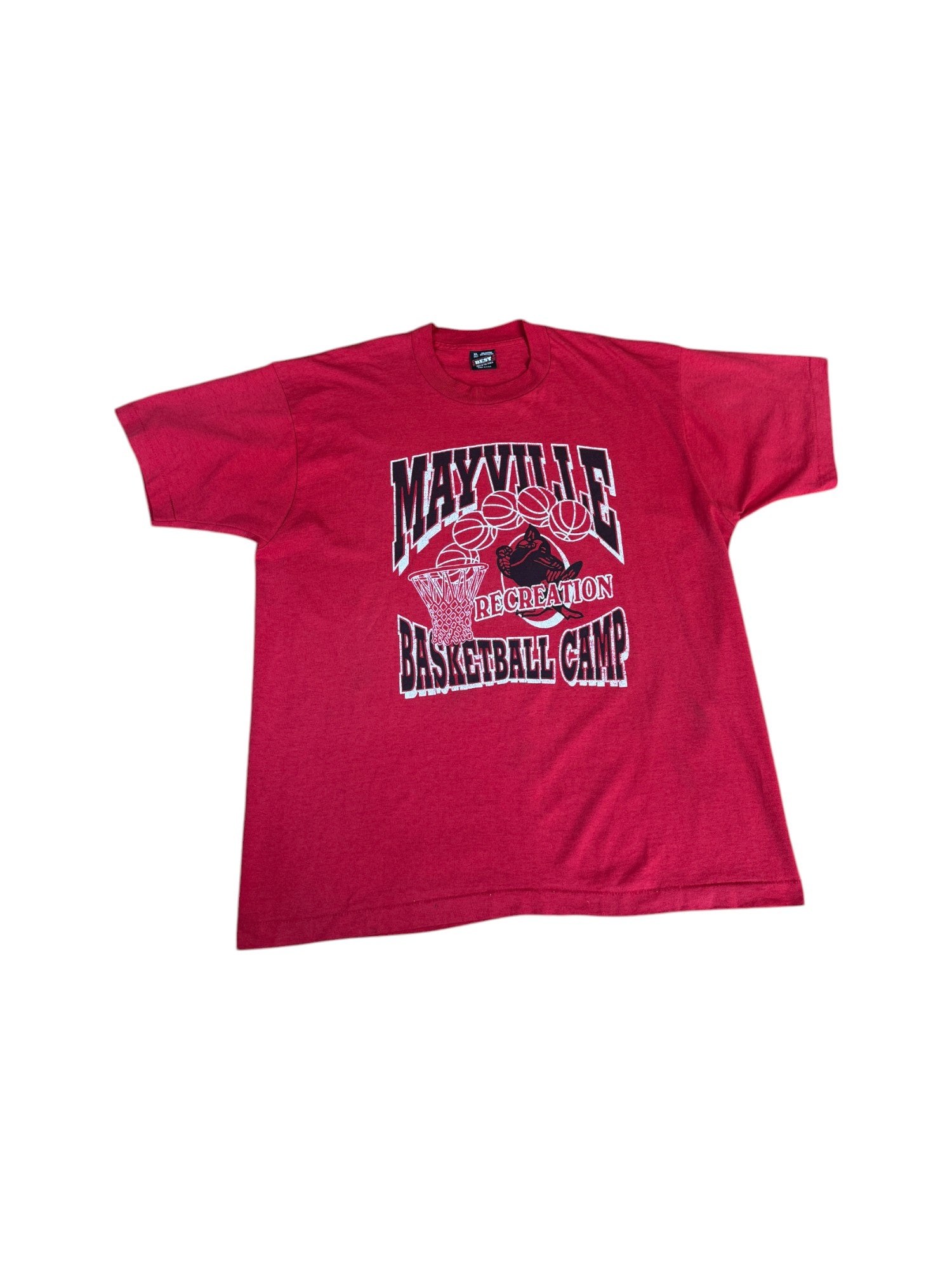 Vintage Fruit Of The Loom Shirt 90s "Mayville Recreation Basketball Camp" Made In USA Single Stitch Rot XL - RareRags