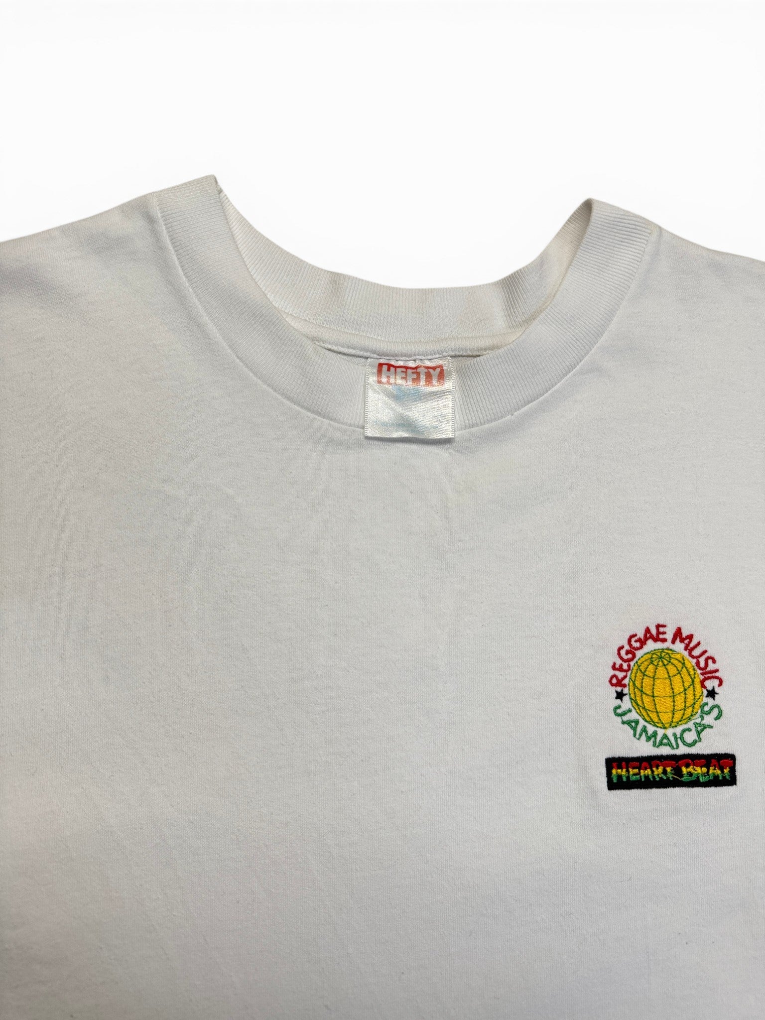90s Hefty Shirt "Reggae Music Jamaicas Heart Beat" Single Stitch Weiß XL