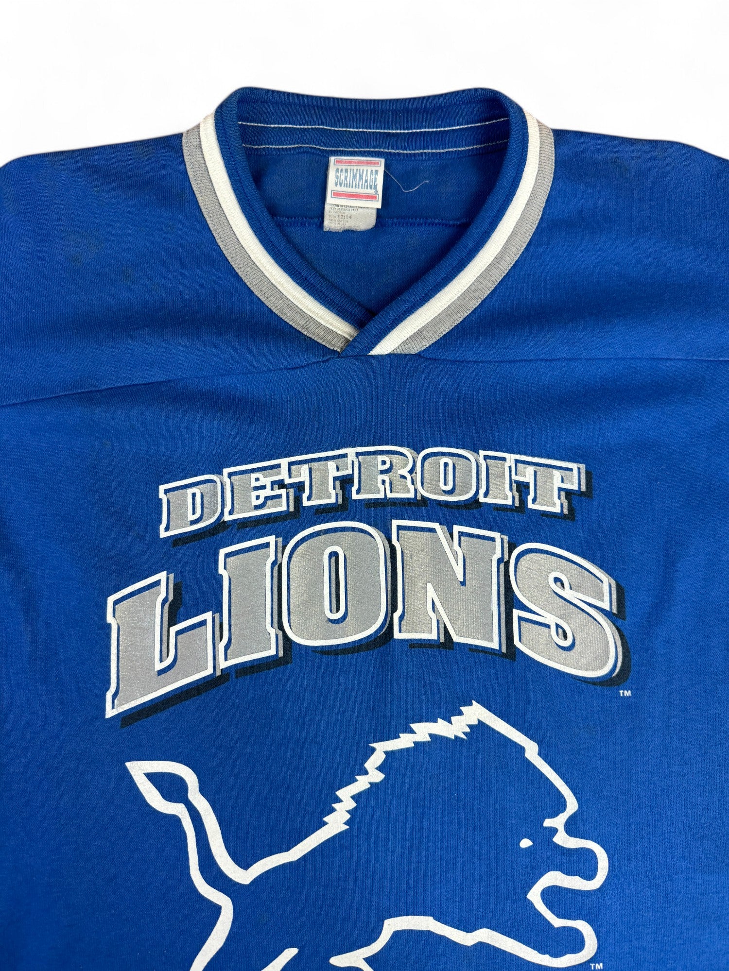 Vintage Scrimmage Shirt 1997 NFLP Detroit Lions Made In USA Single Stitch Blau (12/14 Kids) XS-S - RareRags