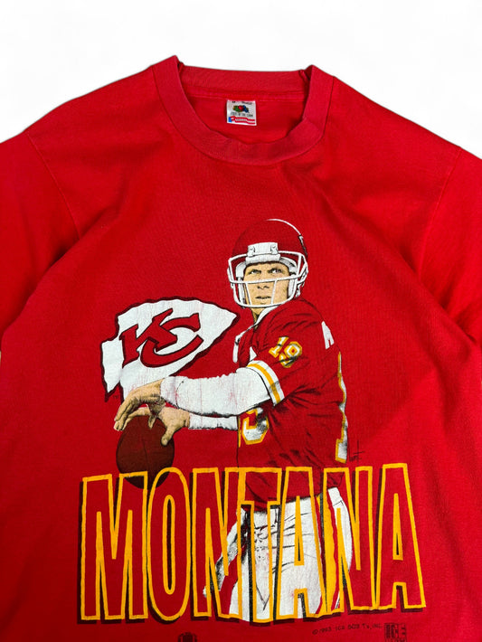 Vintage Fruit Of The Loom X Icebox Shirt 1993 Joe Montana Kansas City Chiefs Single Stitch Made In USA Rot M
