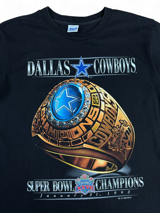 Vintage Salem Sports Shirt 1993 Dallas Cowboys Super Bowl Champions Ring NFLP Single Stitch Made In USA Schwarz L