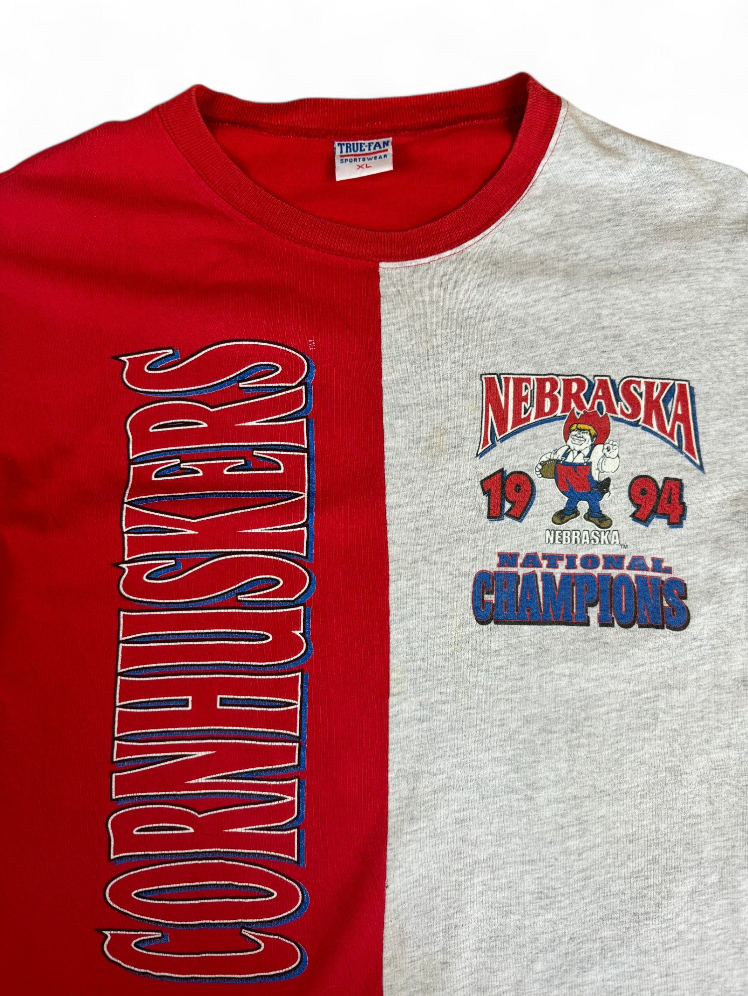 Vintage TrueFan Shirt 1994 National Championship Nebraska Cornhuskers Football Made In USA Rot Grau XL - RareRags