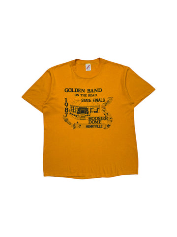 1987 Jerzees Shirt "Golden Band On The Road - State Finals" Single Stitch Sleeve Made In USA Gelb L