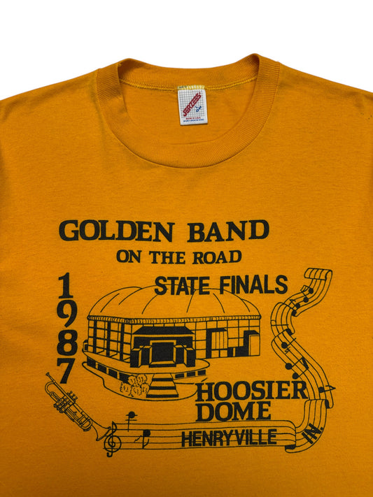 1987 Jerzees Shirt "Golden Band On The Road - State Finals" Single Stitch Sleeve Made In USA Gelb L