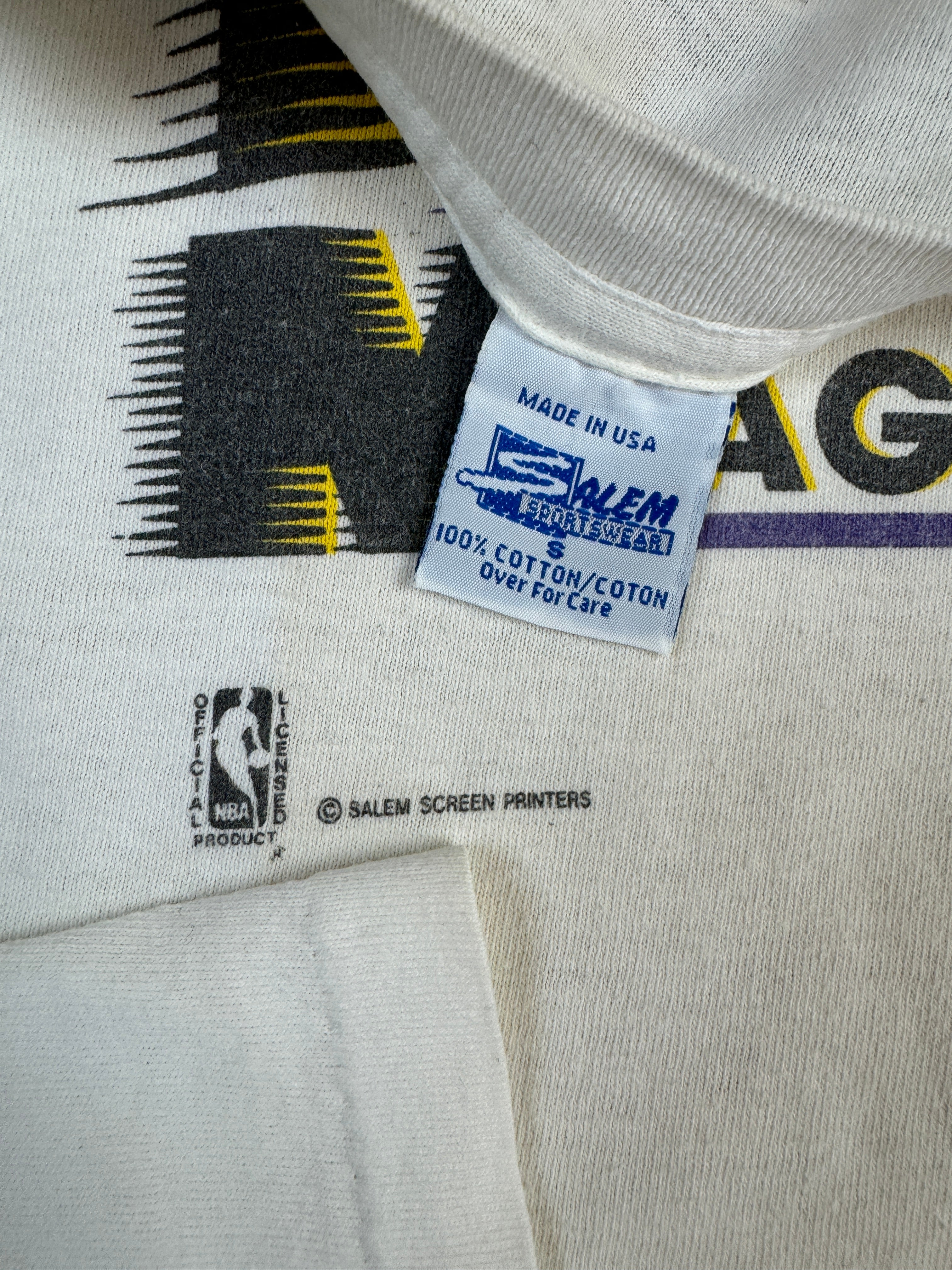 Vintage Salem Sportswear 1990 LA Lakers Magic Johnson NBA Basketbal Made In USA Single Stitch Weiß S