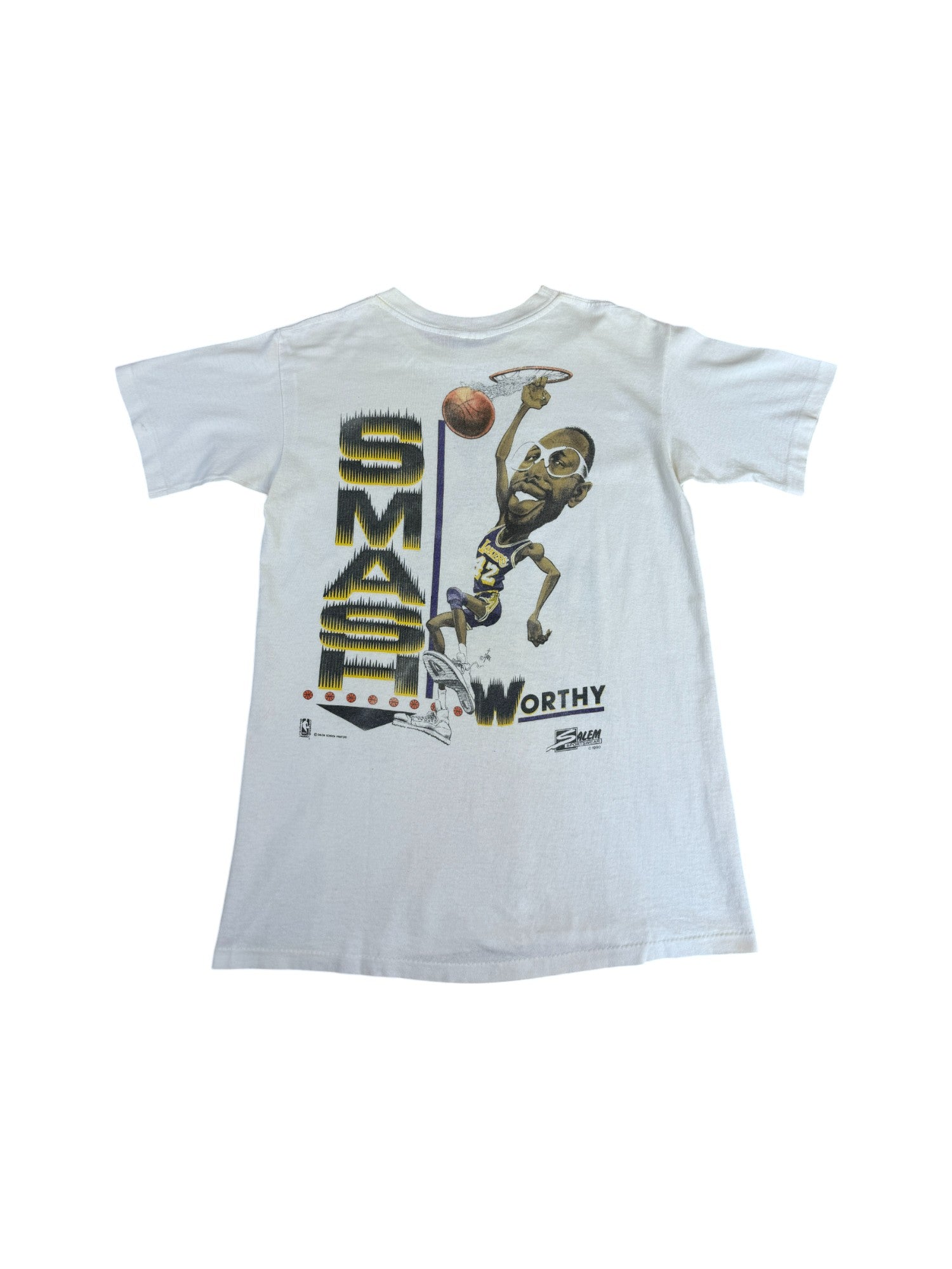 Vintage Salem Sportswear 1990 LA Lakers Magic Johnson NBA Basketbal Made In USA Single Stitch Weiß S