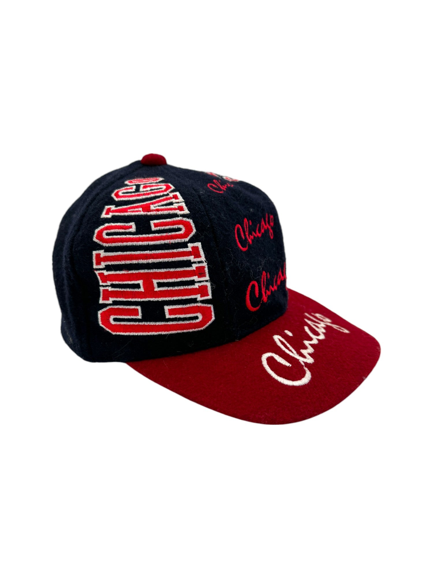 Vintage Cap 65% Wolle Chicago All Over Embroidered Schwarz Rot One Size