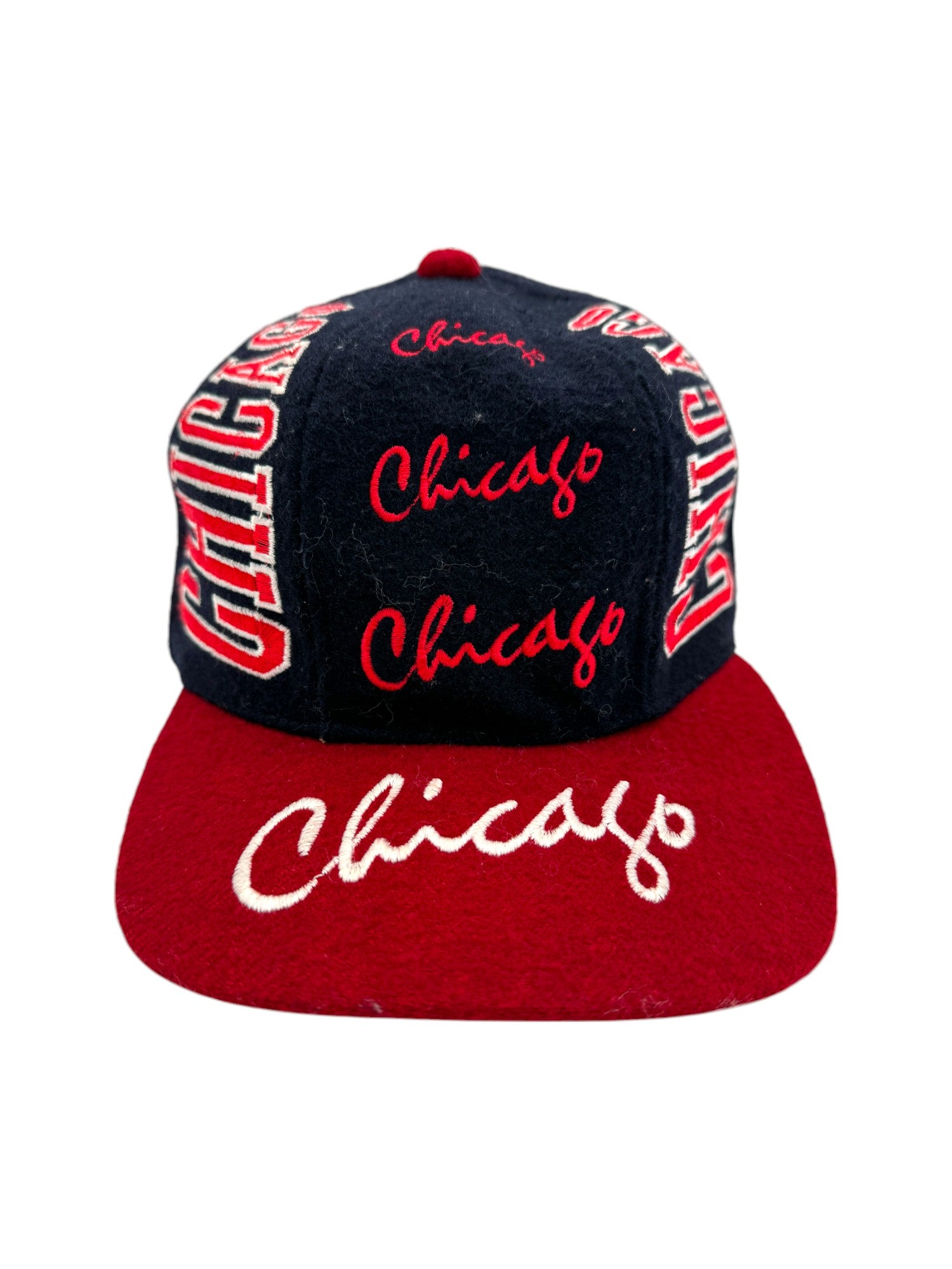 Vintage Cap 65% Wolle Chicago All Over Embroidered Schwarz Rot One Size