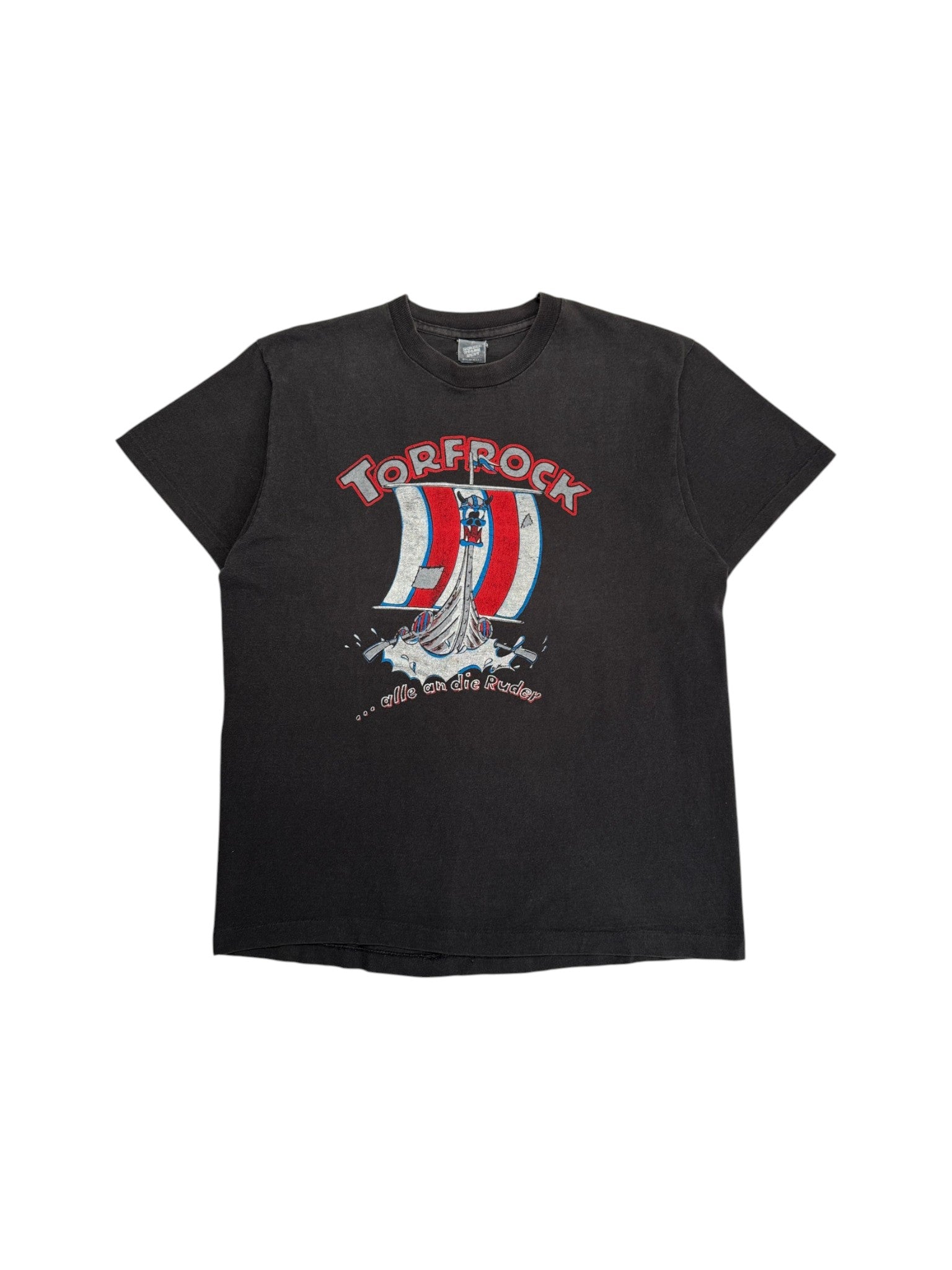 90s Screen Stars Shirt Torfrock "... alle an die Ruder" Single Stitch Made In Ireland Schwarz XL