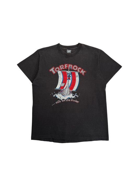 90s Screen Stars Shirt Torfrock "... alle an die Ruder" Single Stitch Made In Ireland Schwarz XL