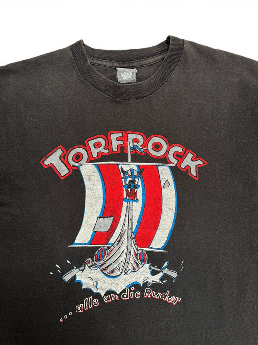 90s Screen Stars Shirt Torfrock "... alle an die Ruder" Single Stitch Made In Ireland Schwarz XL