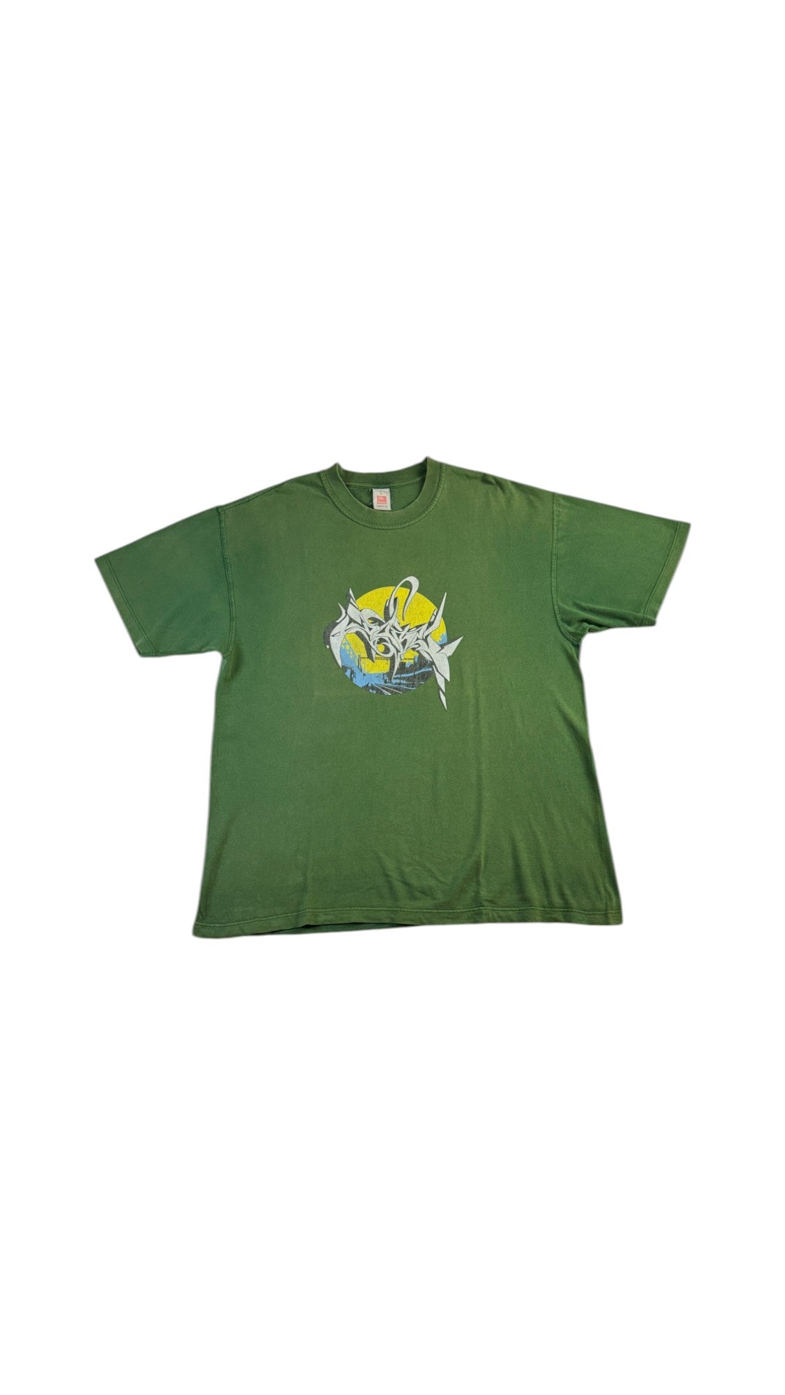 Vintage Hanes Beefy Shirt 90s "Dare" Graffiti Artwork Grün XL - RareRags