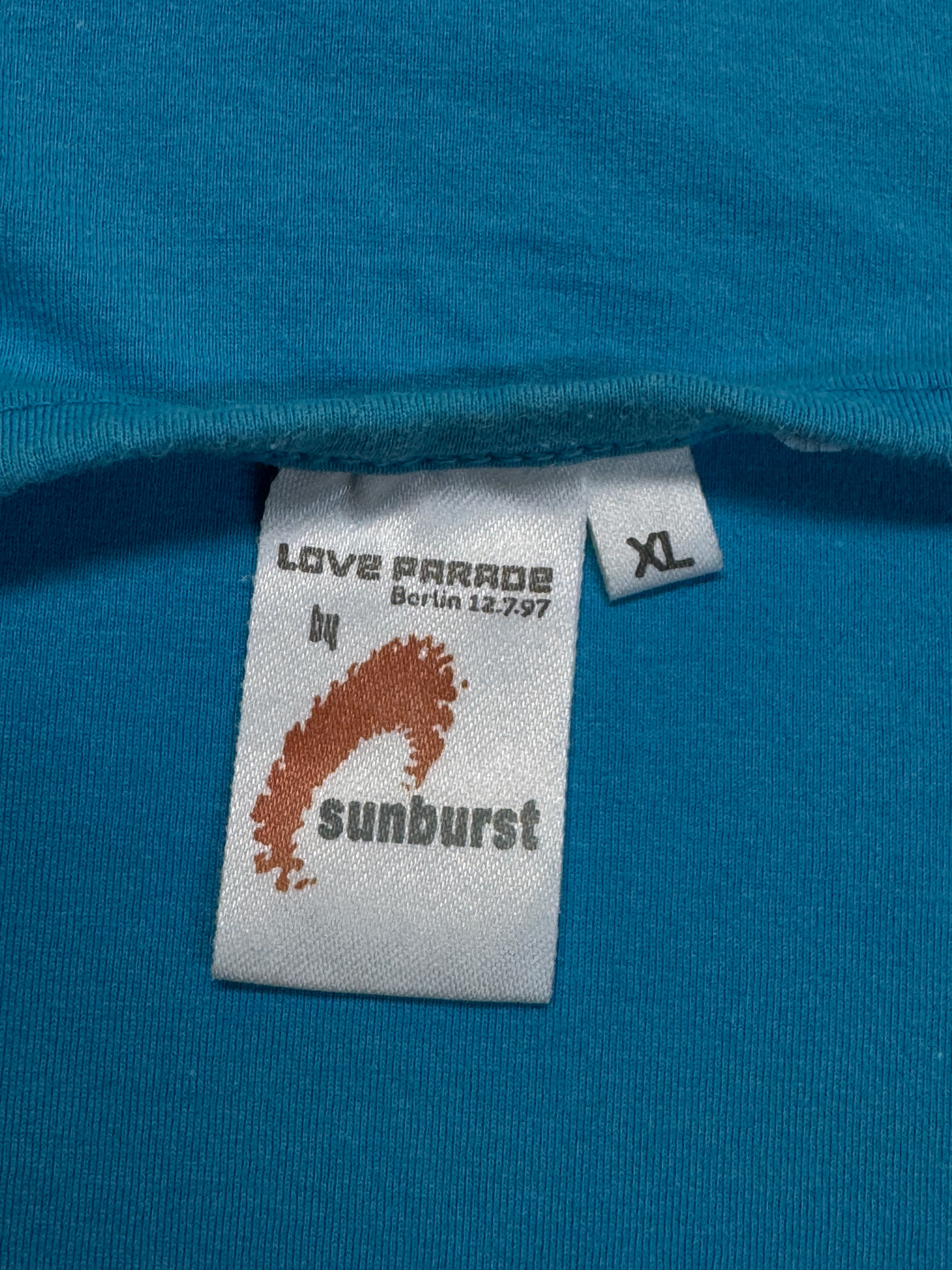 Rare! 1997 Love Parade Shirt Berlin 12.07. "Let the sun shine in your heart" Blau XL
