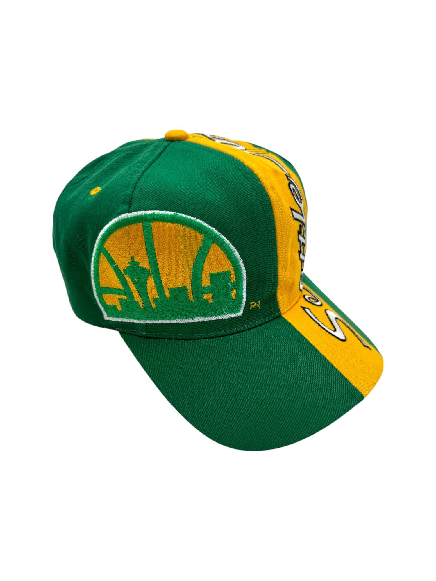 Vintage Sports Specialties Cap 90s AOP Seattle Super Sonics NBA Grün Gelb One Size